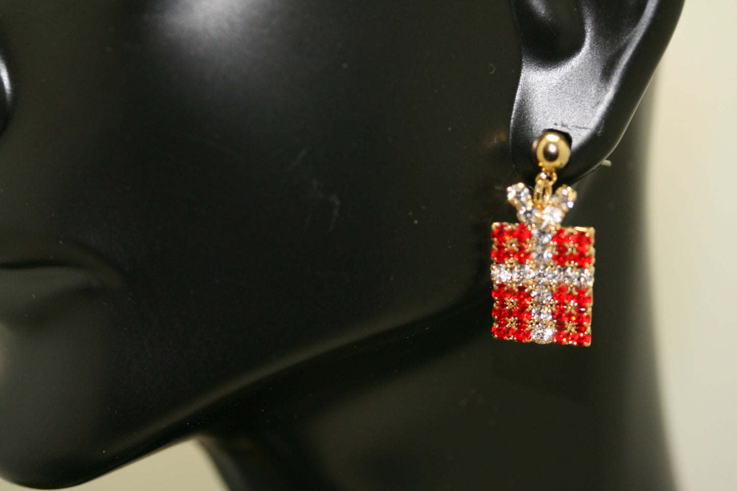 Xmas Christmas Gift Box Package Crystal Rhinestone Stud Earrings, Holiday Earrings Jewelry Gift