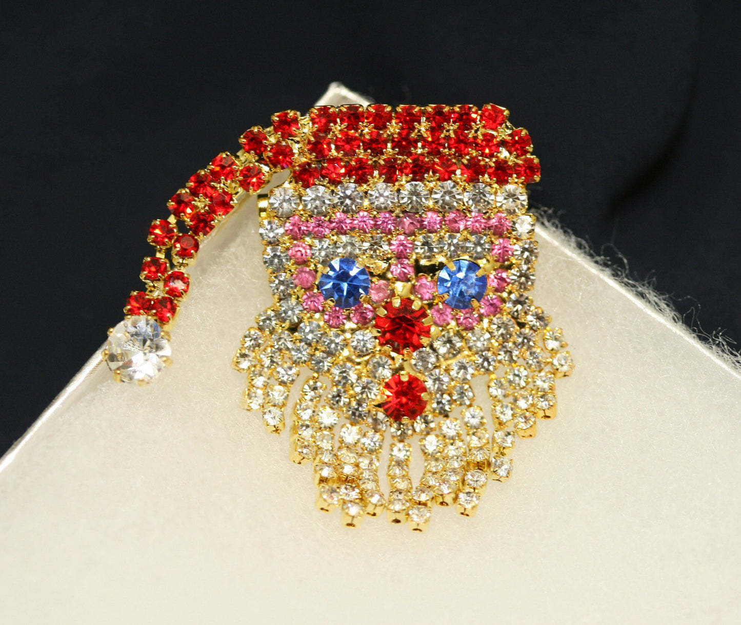 Christmas Santa Claus Pin Brooch, Large Santa Claus Rhinestone Prong Set Moving Beard, Holiday Jewelry Gift