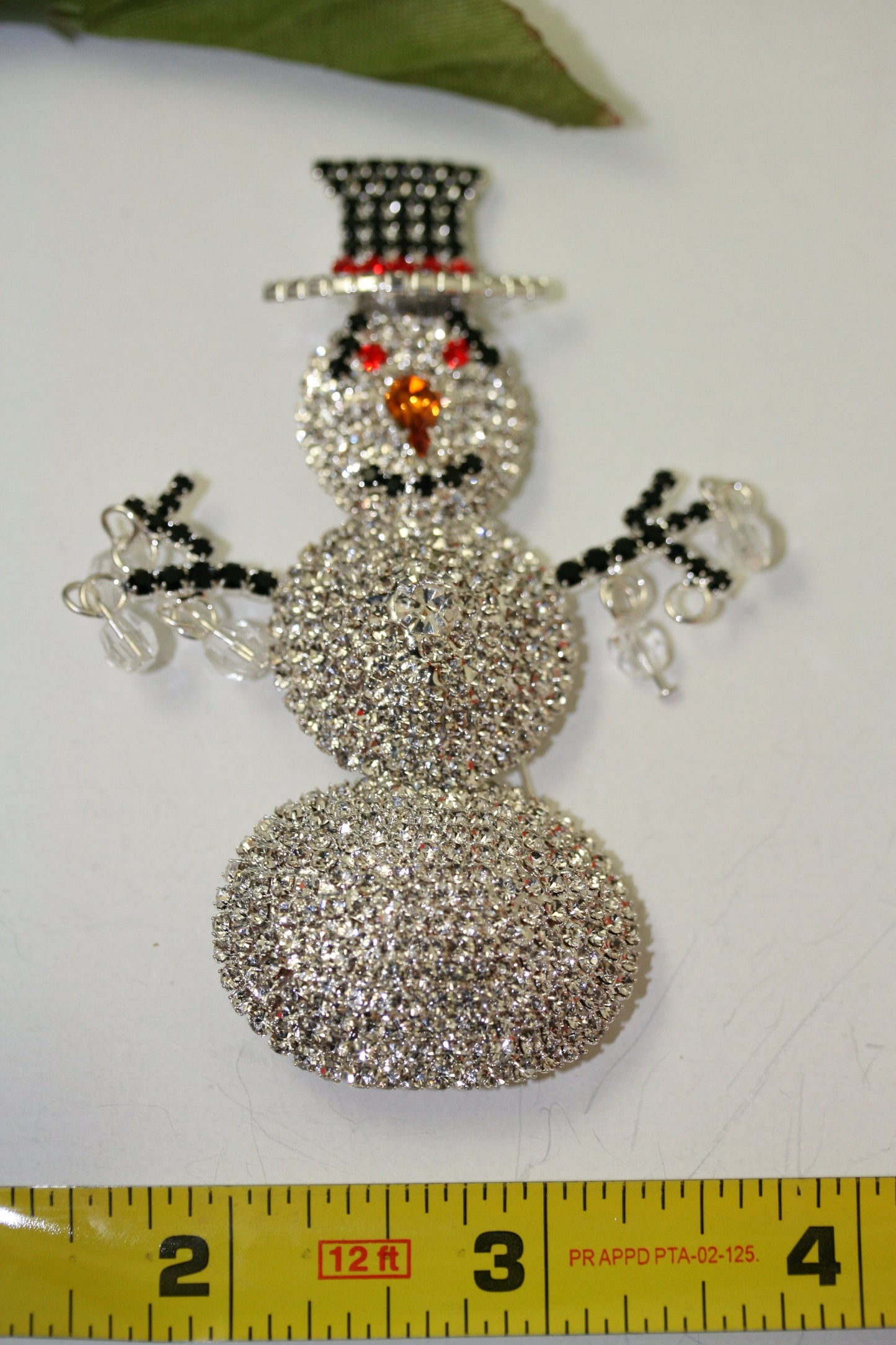 Christmas Snowman Rhinestone Brooch, Large 3D Snowman Pin, Xmas Holiday Jewelry Gift.