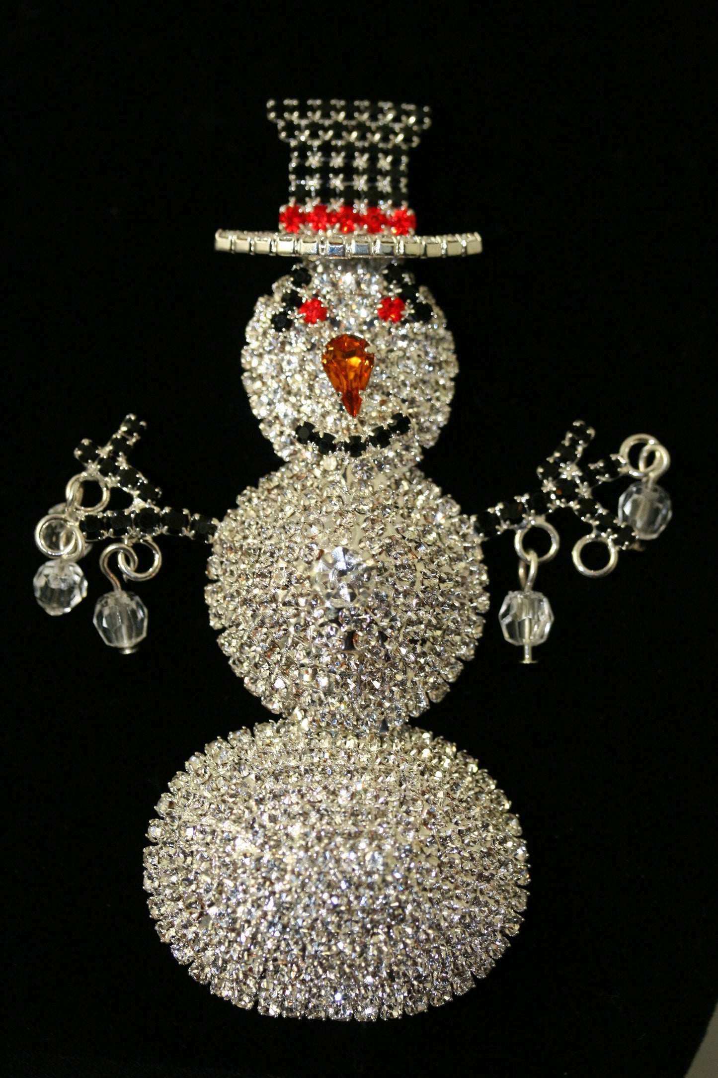 Christmas Snowman Rhinestone Brooch, Large 3D Snowman Pin, Xmas Holiday Jewelry Gift.