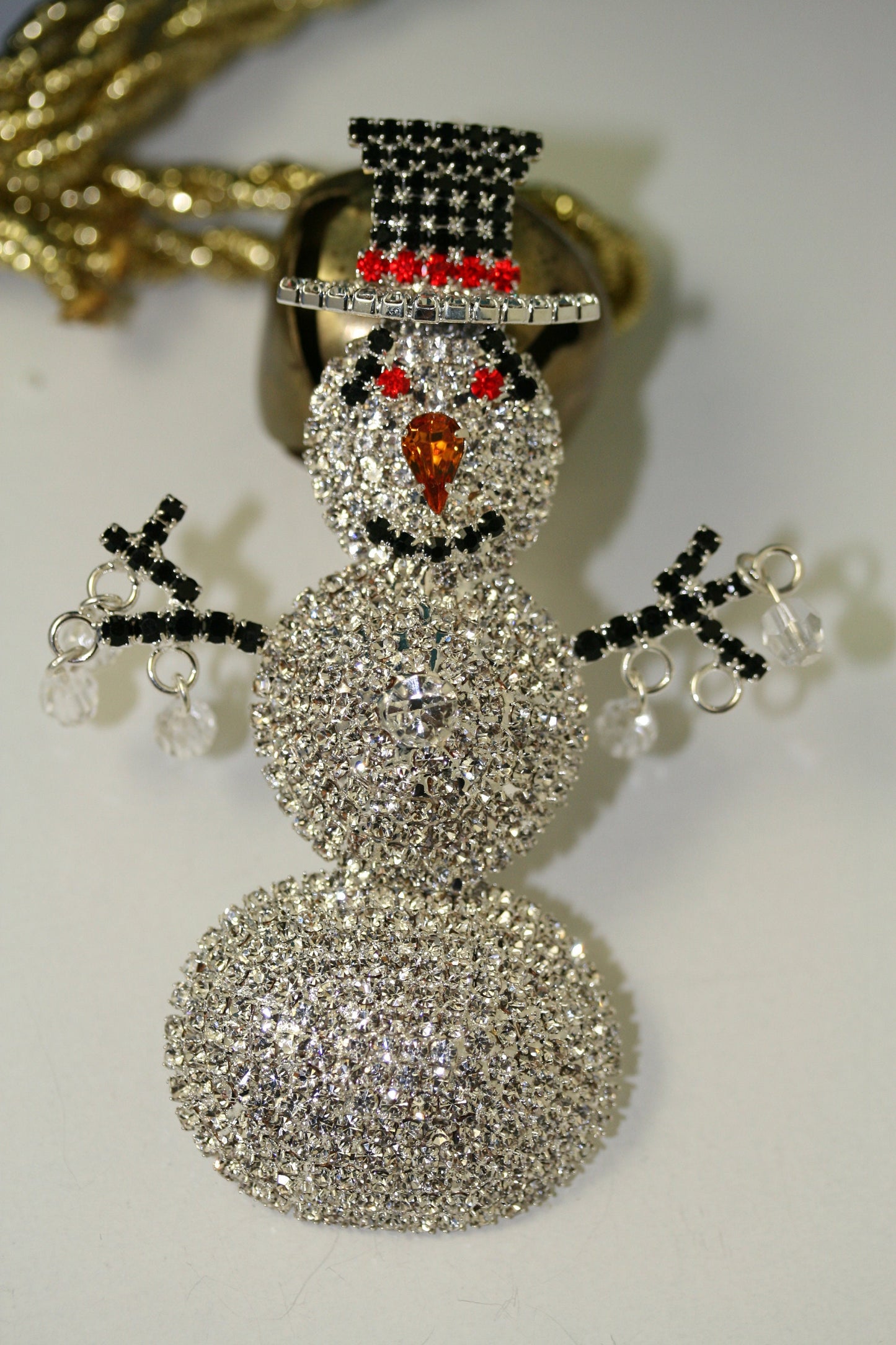 Christmas Snowman Rhinestone Brooch, Large 3D Snowman Pin, Xmas Holiday Jewelry Gift.