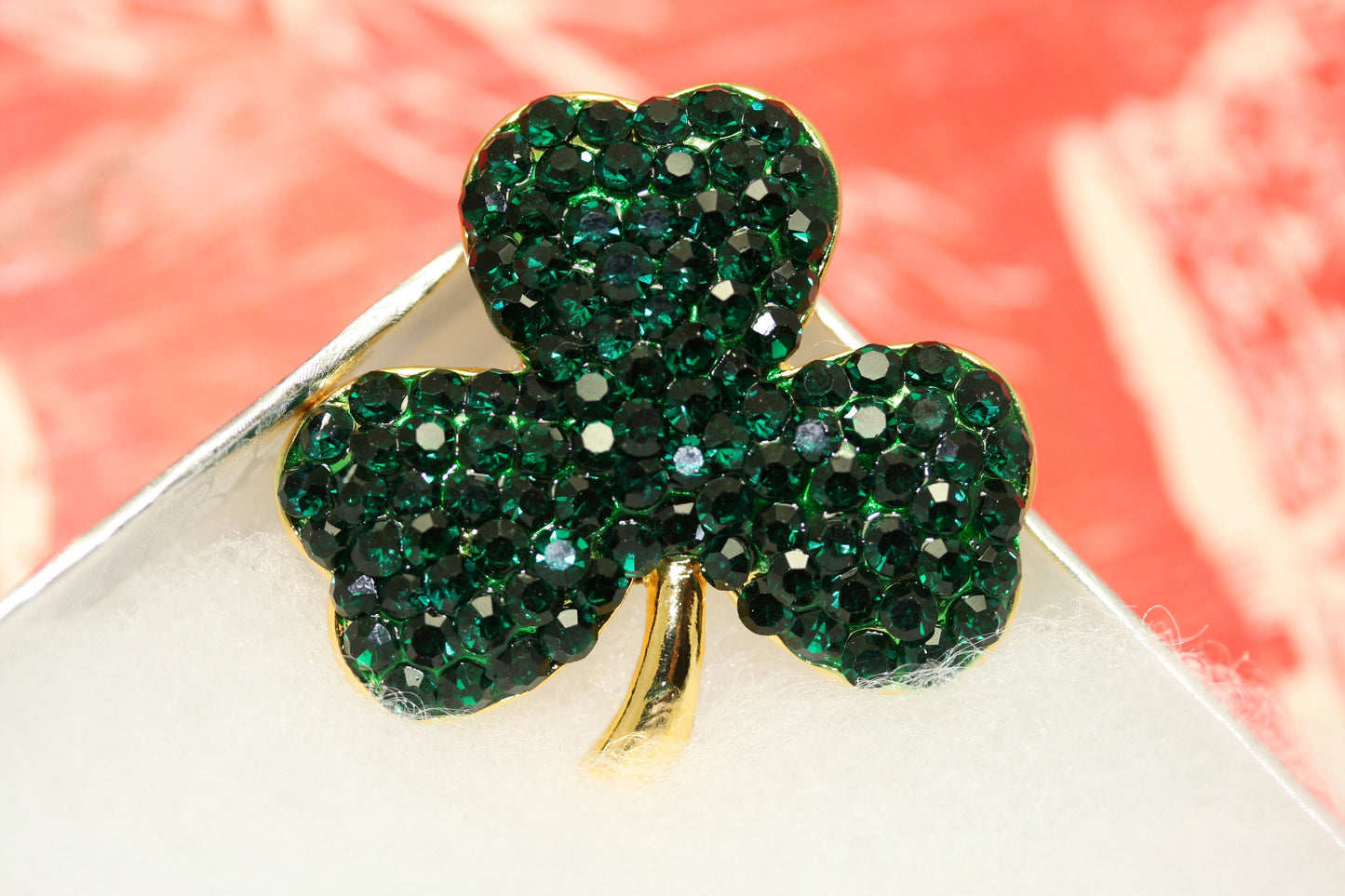 Gold Tone Saint Patrick Day Rhinestones Three Leaf Clover Pin Brooch Saint Patrick's Day Shamrock Jewelry Gift