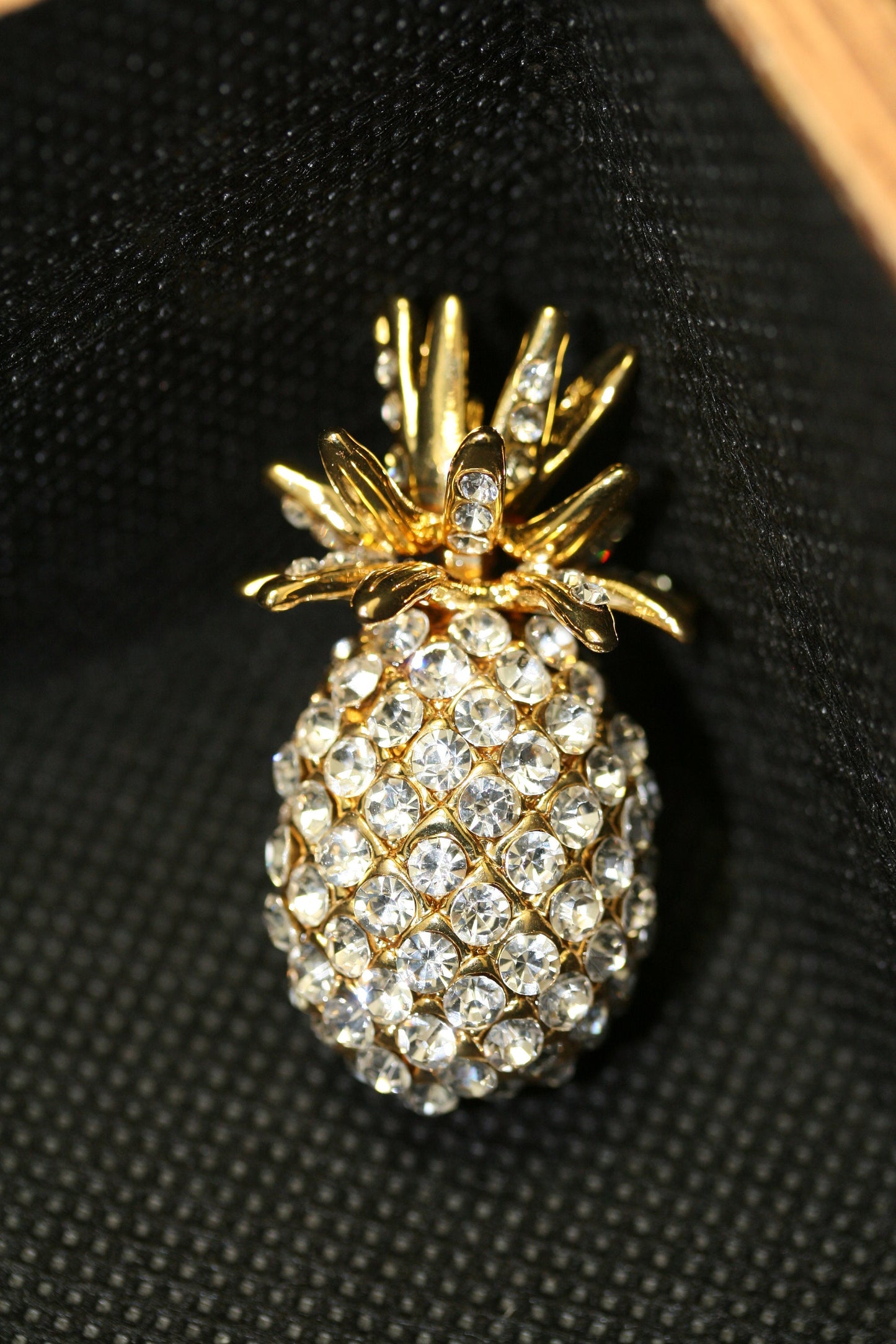 Rhinestone Pineapple Brooch Gold Tone Metal and Clear Rhinestones Pin