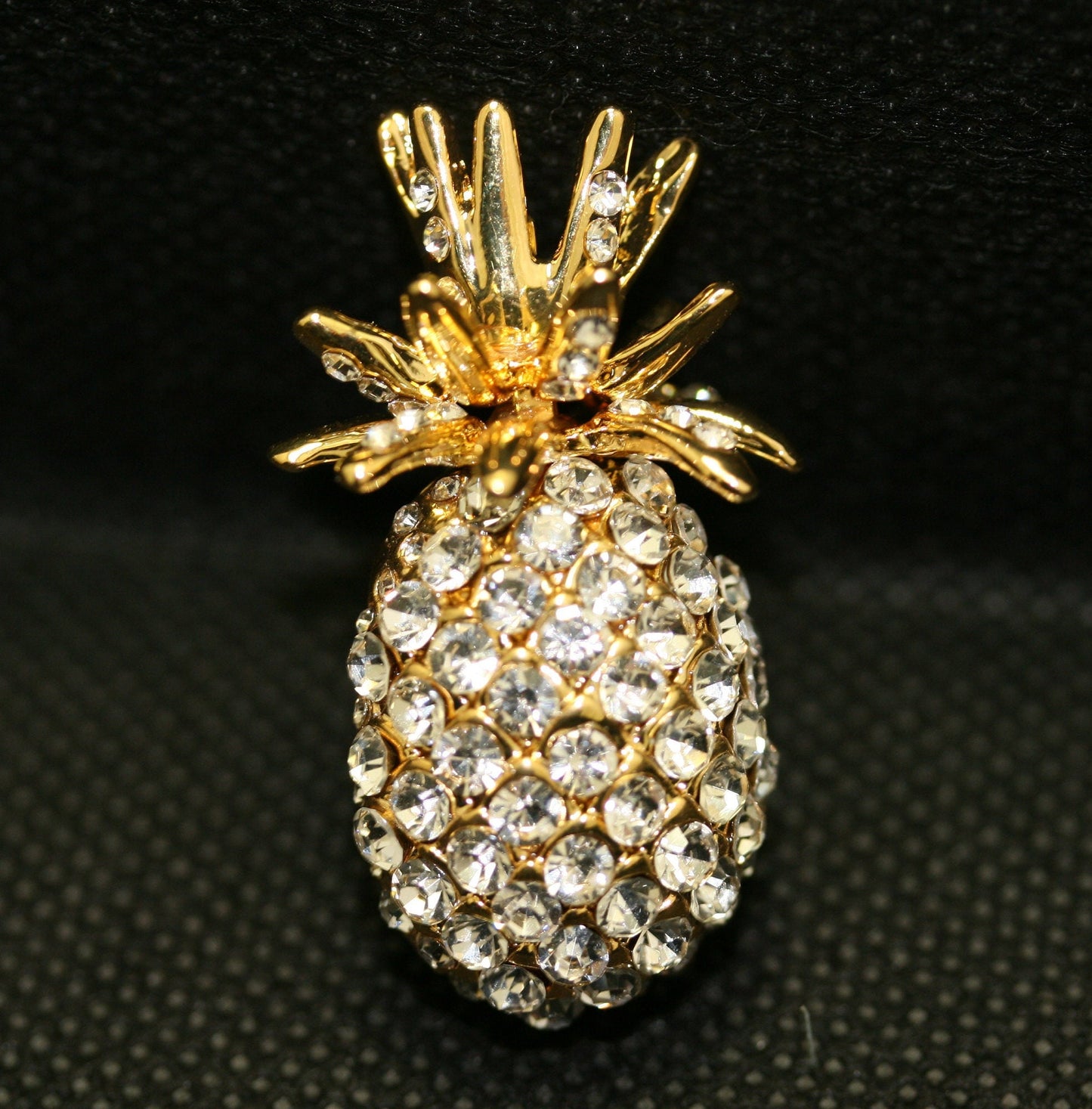 Rhinestone Pineapple Brooch Gold Tone Metal and Clear Rhinestones Pin