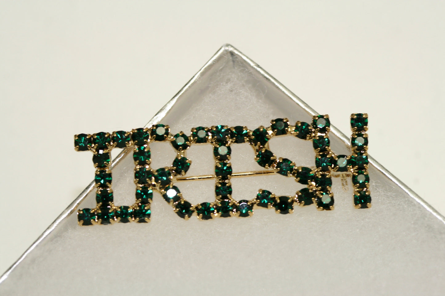 IRISH St. Patrick's Day Pin Patty's Green Rhinestone Emerald Green Crystal Brooch Jewelry Gift