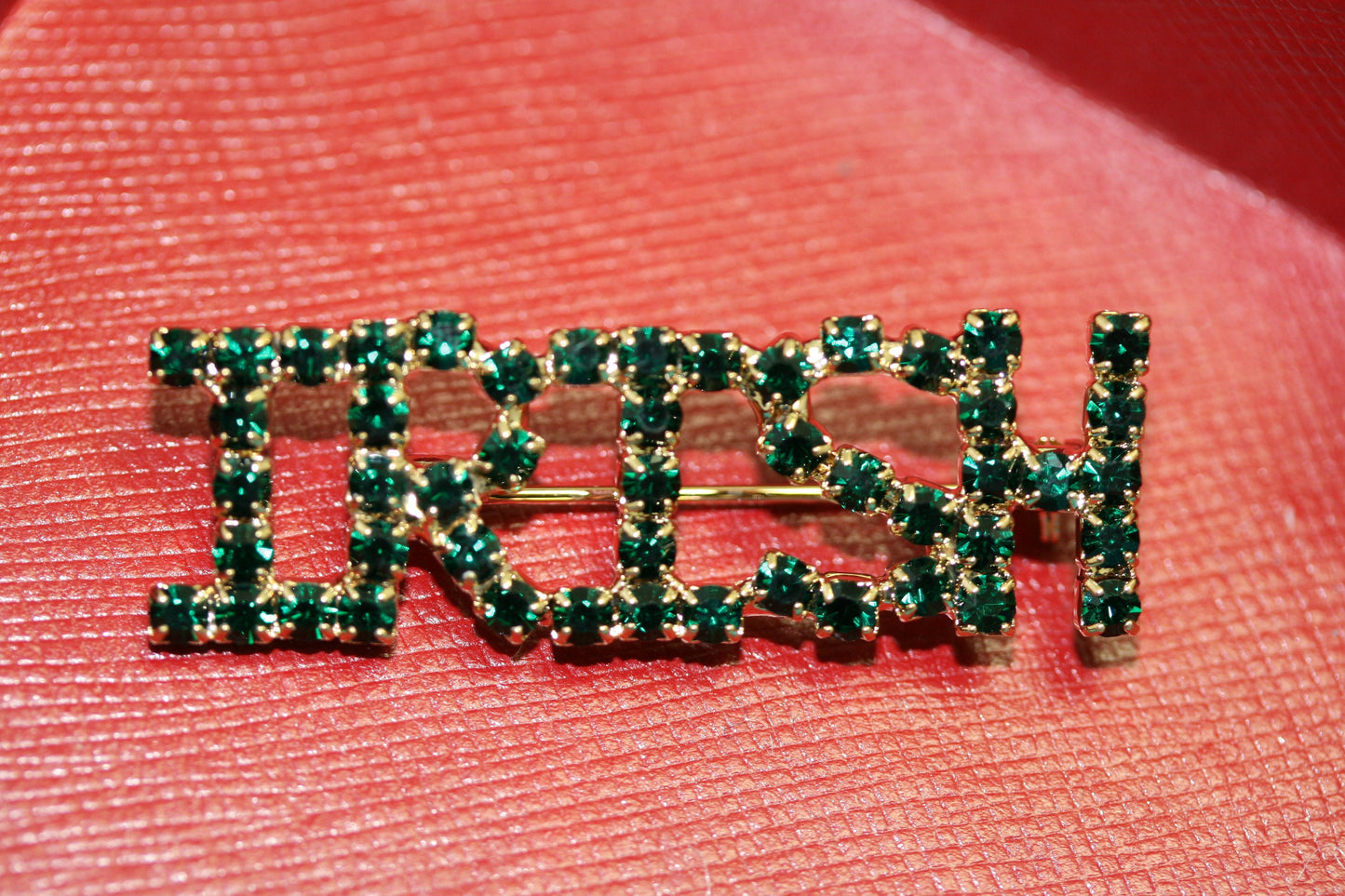IRISH St. Patrick's Day Pin Patty's Green Rhinestone Emerald Green Crystal Brooch Jewelry Gift