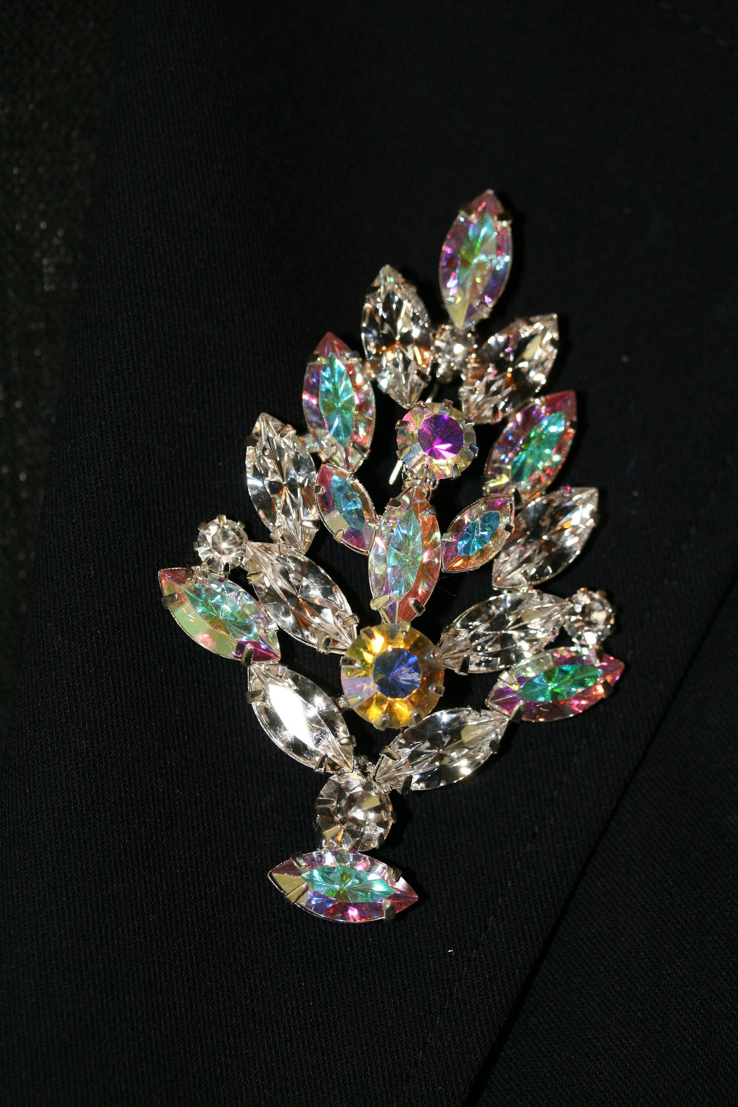 Vintage Eisenberg Ice Design Aurora Borealis Rhinestone Christmas Tree Brooch Pin, Xmas Holiday Jewelry Gift Collection