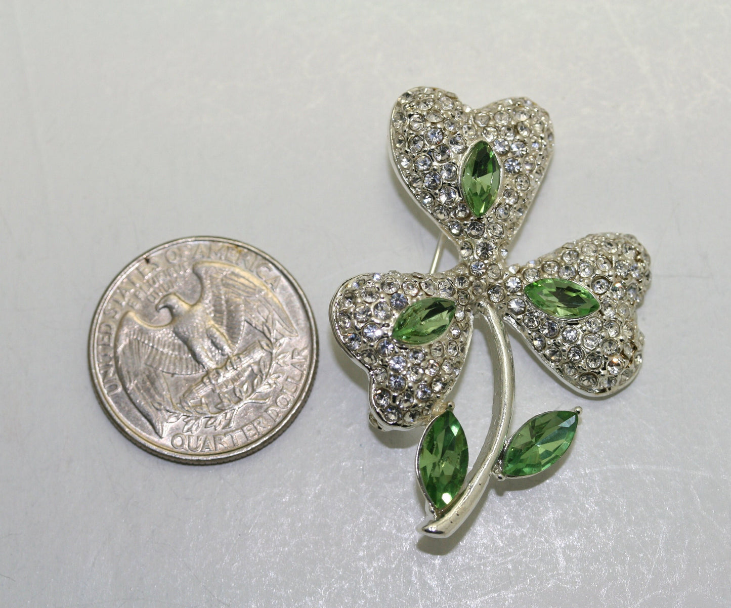 Rhinestone Shamrock Three-leaf Clover Brooch Pin, Saint Patrick's day Rhinestone Jewelry Gift