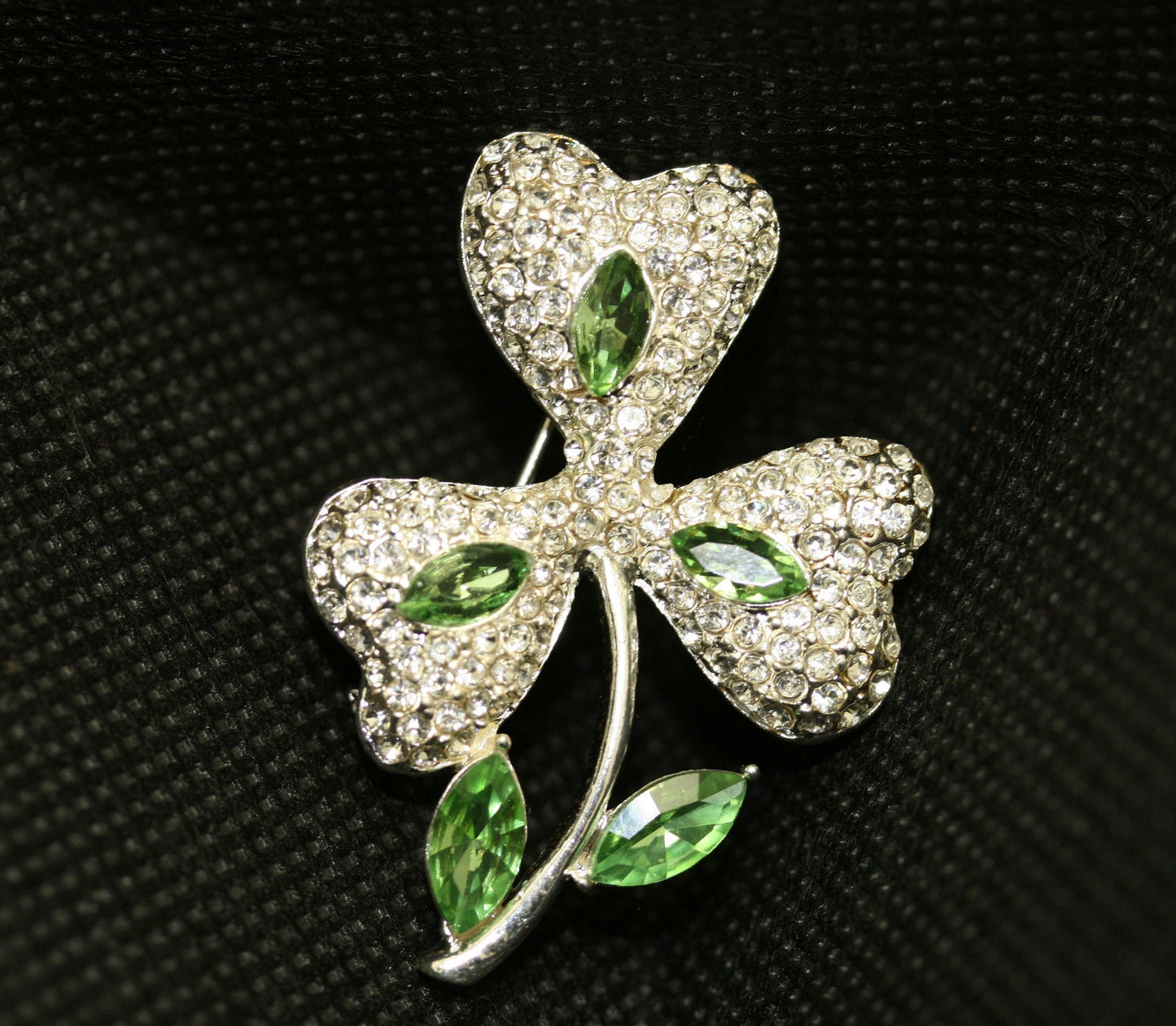 Rhinestone Shamrock Three-leaf Clover Brooch Pin, Saint Patrick's day Rhinestone Jewelry Gift