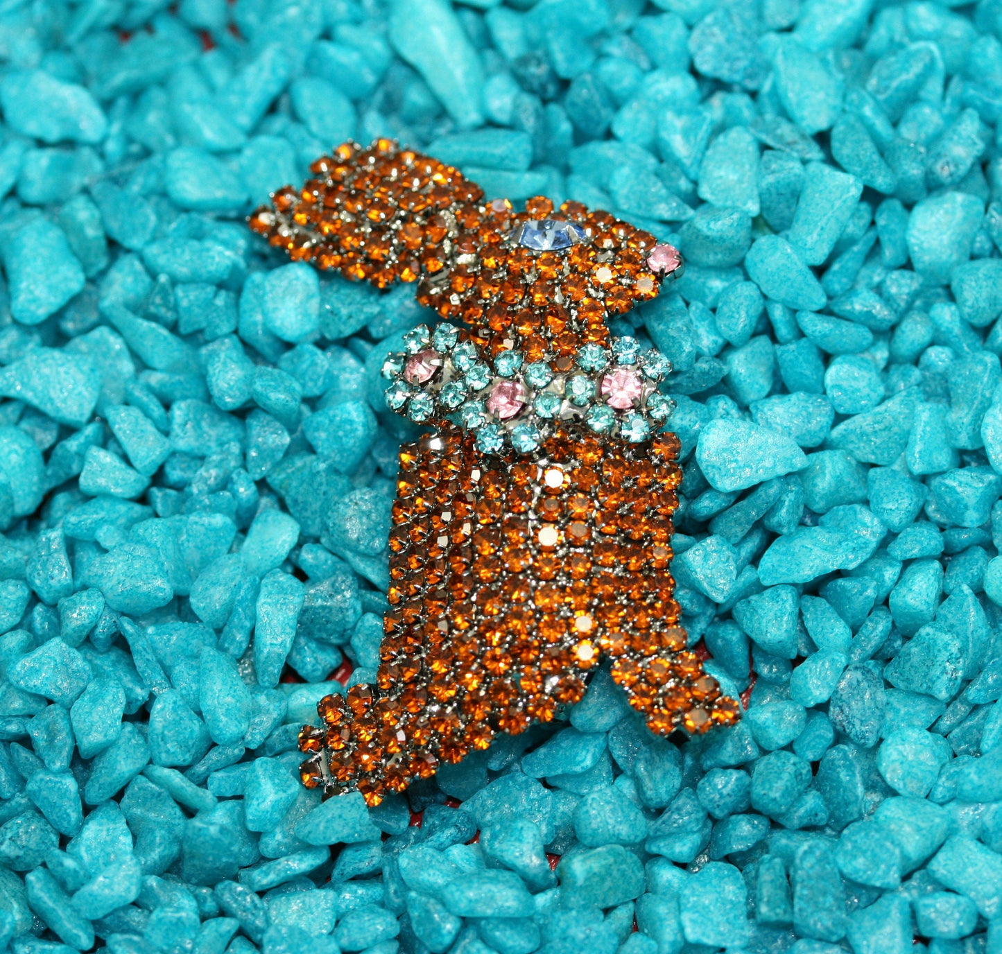 Rhinestone Easter Chocolate Bunny Brooch Pin, Easter Bunny Rabbit Jewelry Gift