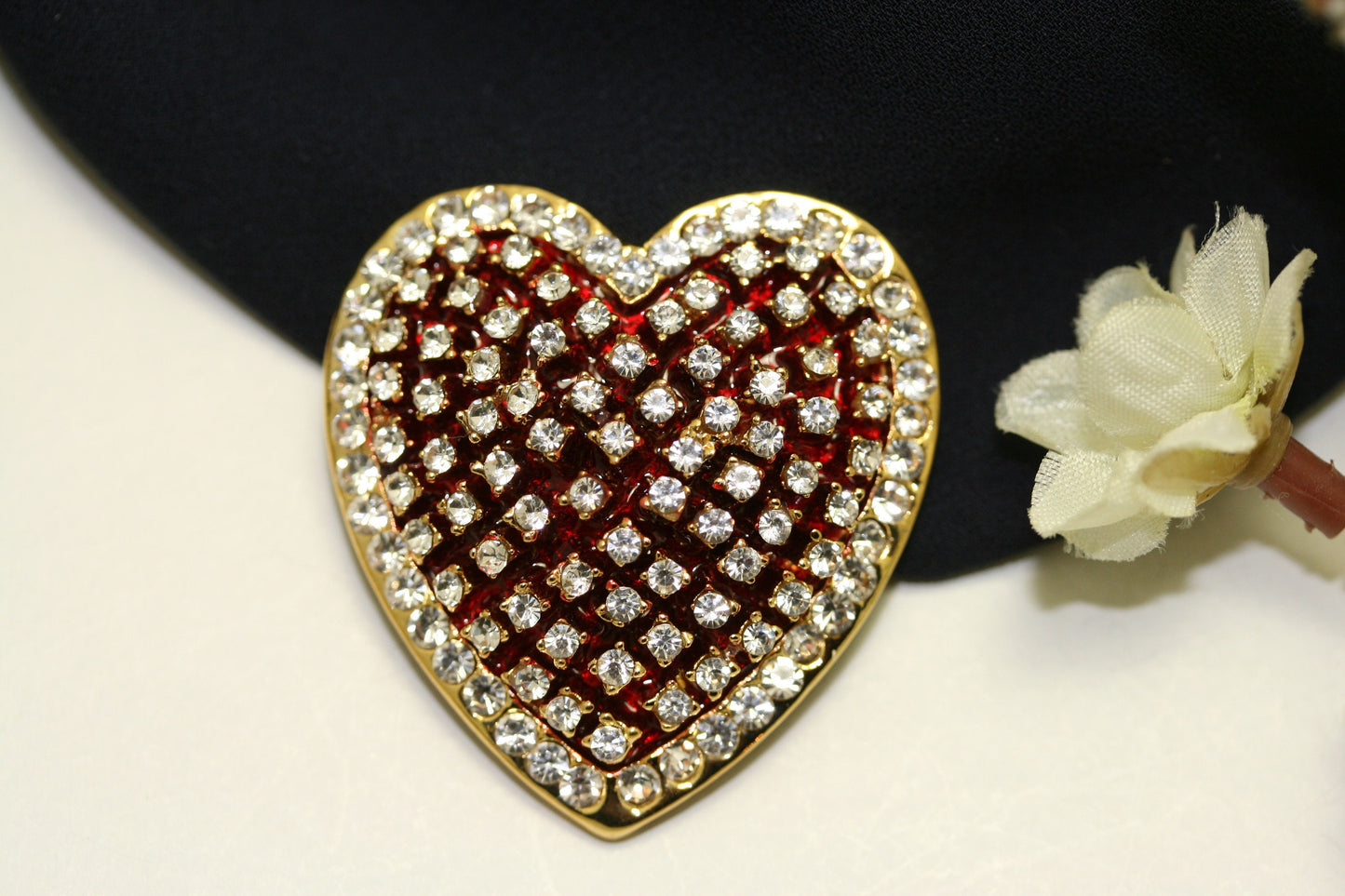 Valentine’s Day Ruby Red Rhinestone Heart Brooch Pin, Valentine's Day Jewelry Gift For Her, Fashion Jewelry