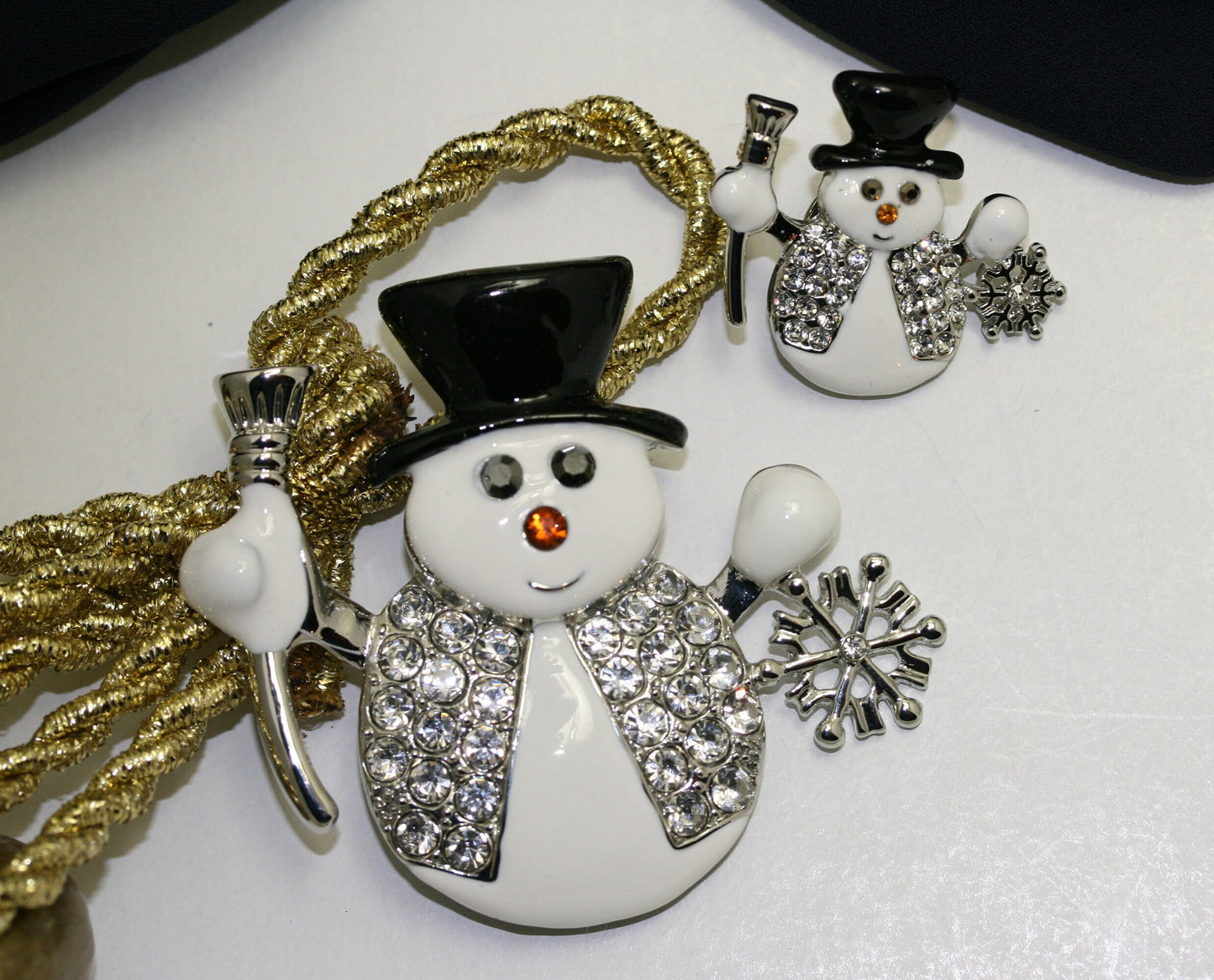 Christmas Snowman Brooch, Glittery and Glitzy Snowman Pin with Clear Rhinestones and Enameling, Holiday Fashion Jewelry