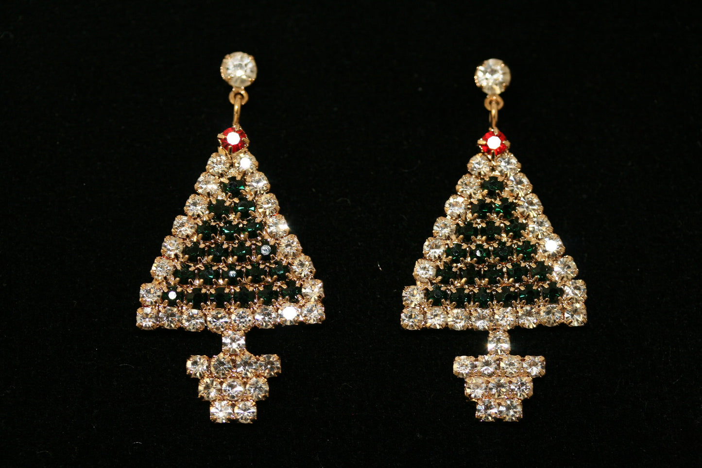 Traditional Rhinestone Christmas Tree Dangle Earring, Crystal Fashion Xmas Holiday Stud Earring Jewelry Gift