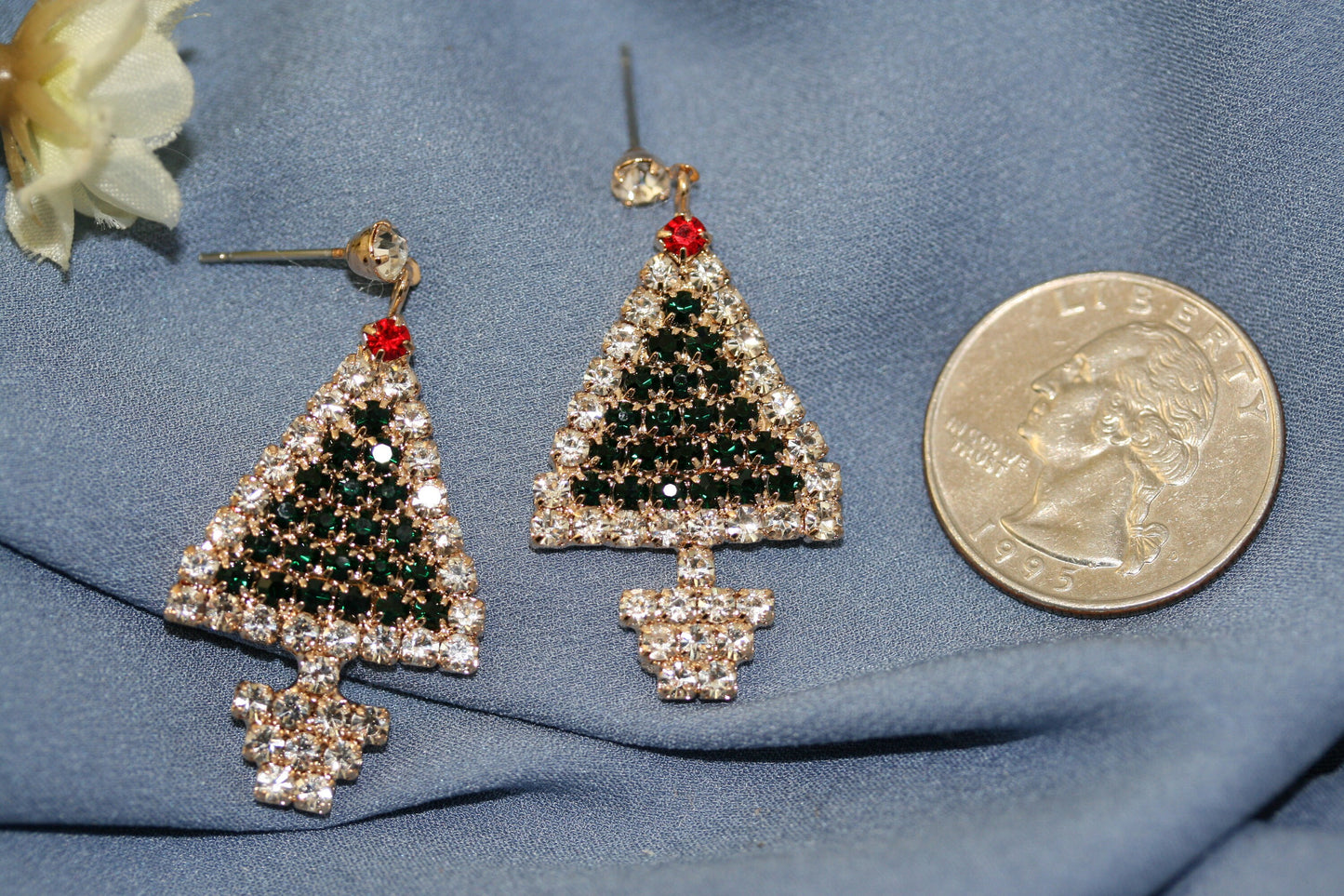 Traditional Rhinestone Christmas Tree Dangle Earring, Crystal Fashion Xmas Holiday Stud Earring Jewelry Gift