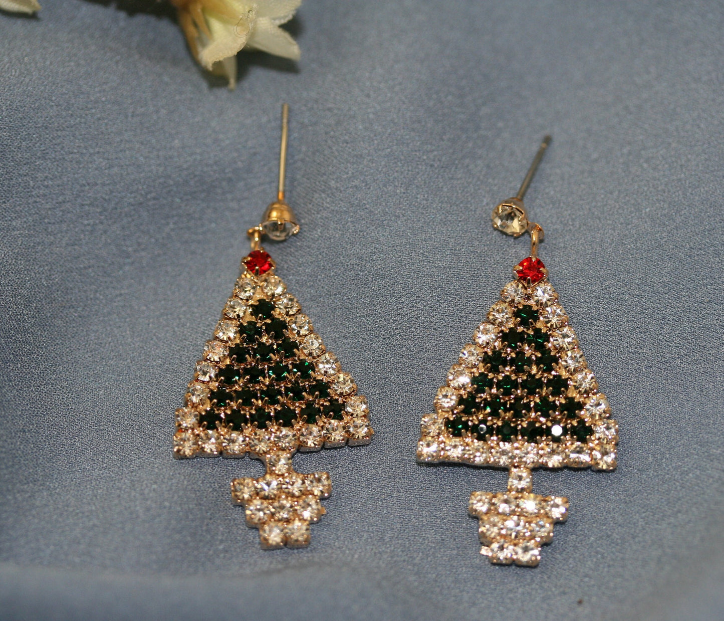 Traditional Rhinestone Christmas Tree Dangle Earring, Crystal Fashion Xmas Holiday Stud Earring Jewelry Gift