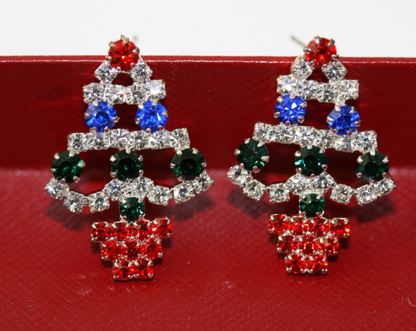 Rhinestone Christmas Tree Stud Post Earrings, Crystal Holiday Xmas Fashion Jewelry Gift