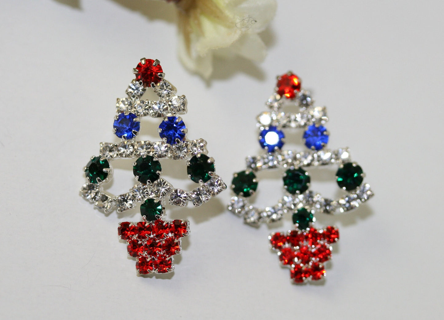 Rhinestone Christmas Tree Stud Post Earrings, Crystal Holiday Xmas Fashion Jewelry Gift