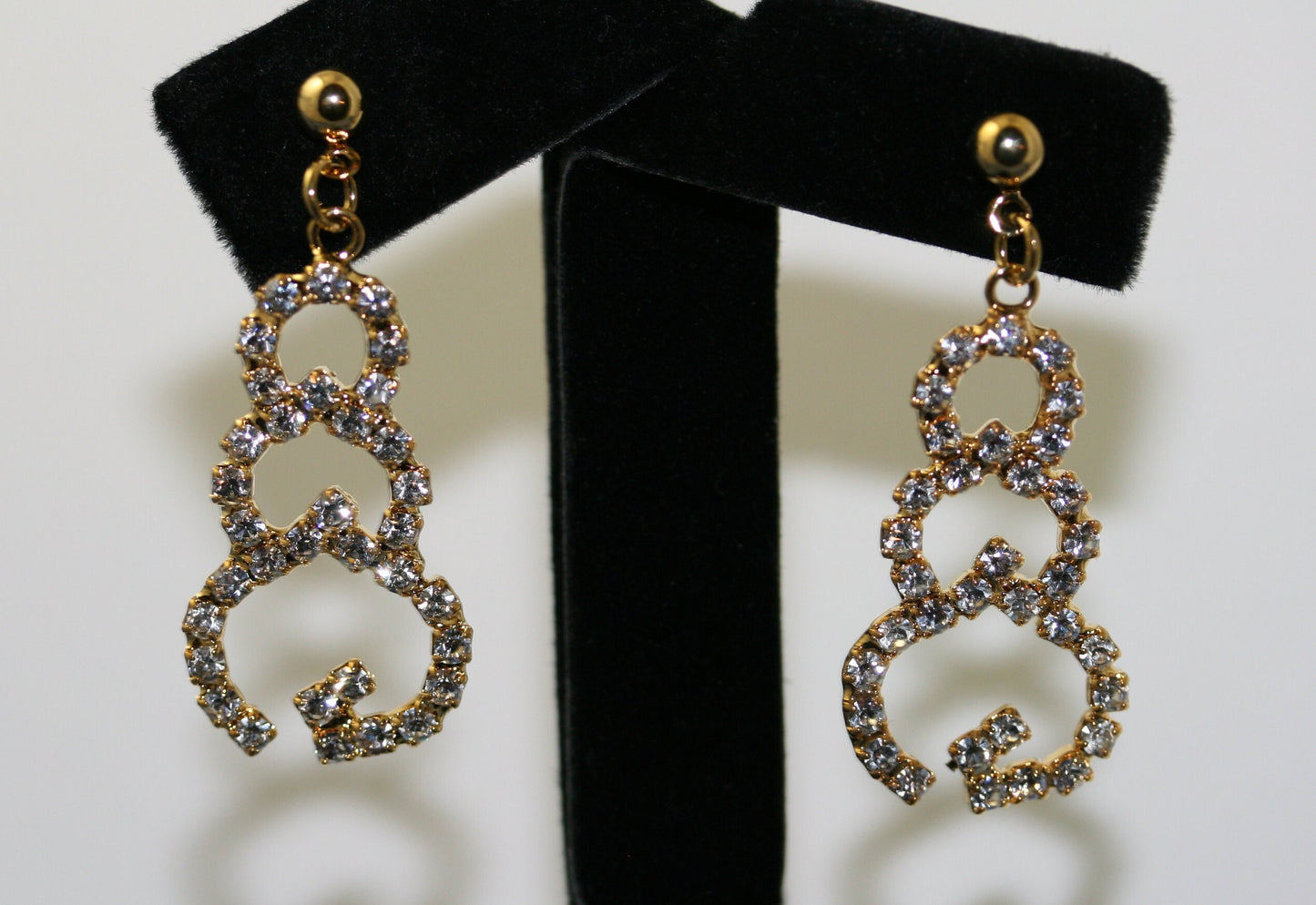Vintage Rhinestone Snowman Dangle Earrings, Outline Shape, Holiday Fashion Jewelry Gift