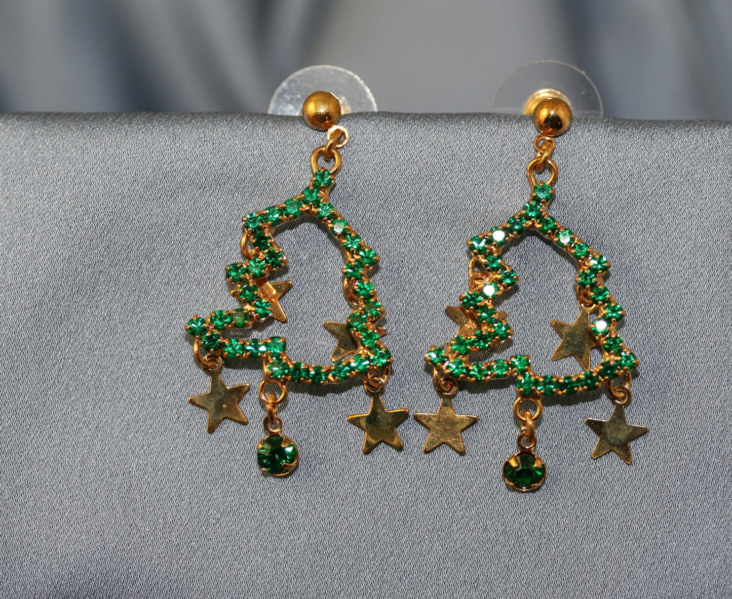 Vintage Rhinestone Dangling Christmas Tree Earrings, Holiday Fashion Jewelry, Xmas Jewelry Gift for Women