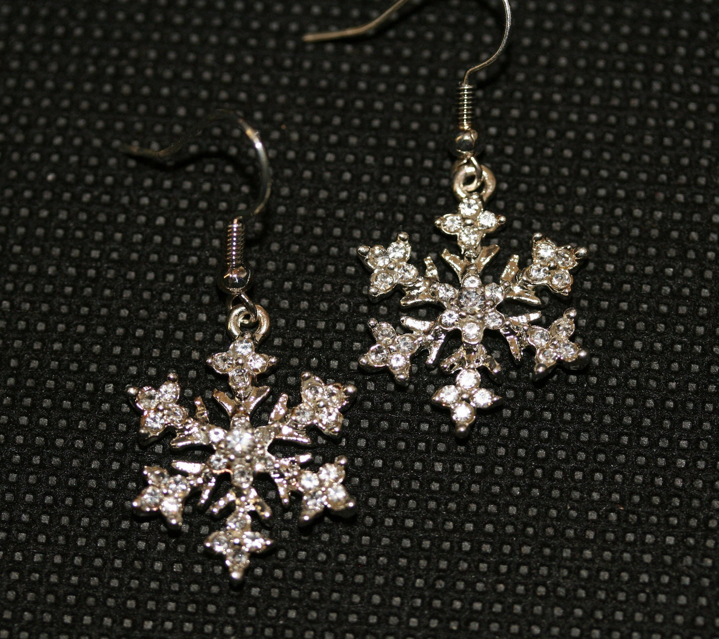 Rhinestone French Hook Snowflake Earrings, Silver Plated Christmas Crystal Snow Flake Dangling Earring, Holiday Fashion Jewelry Gift