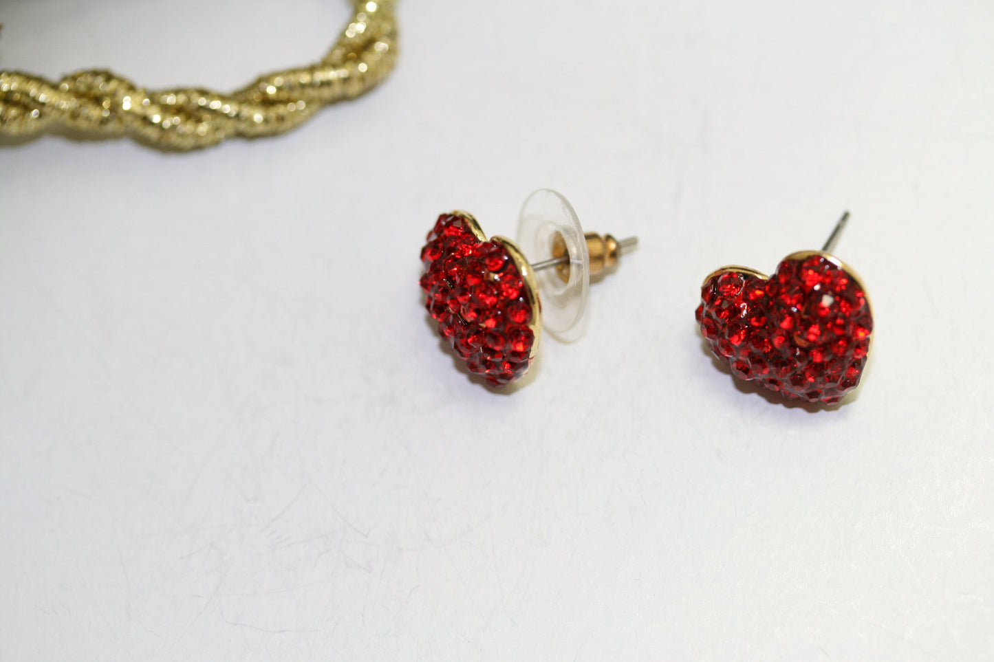Valentine's Day Pendant Pin & Earrings Set, Red Ruby Rhinestone Valentine's Heart Necklace Charm, Wedding Jewelry Gift,