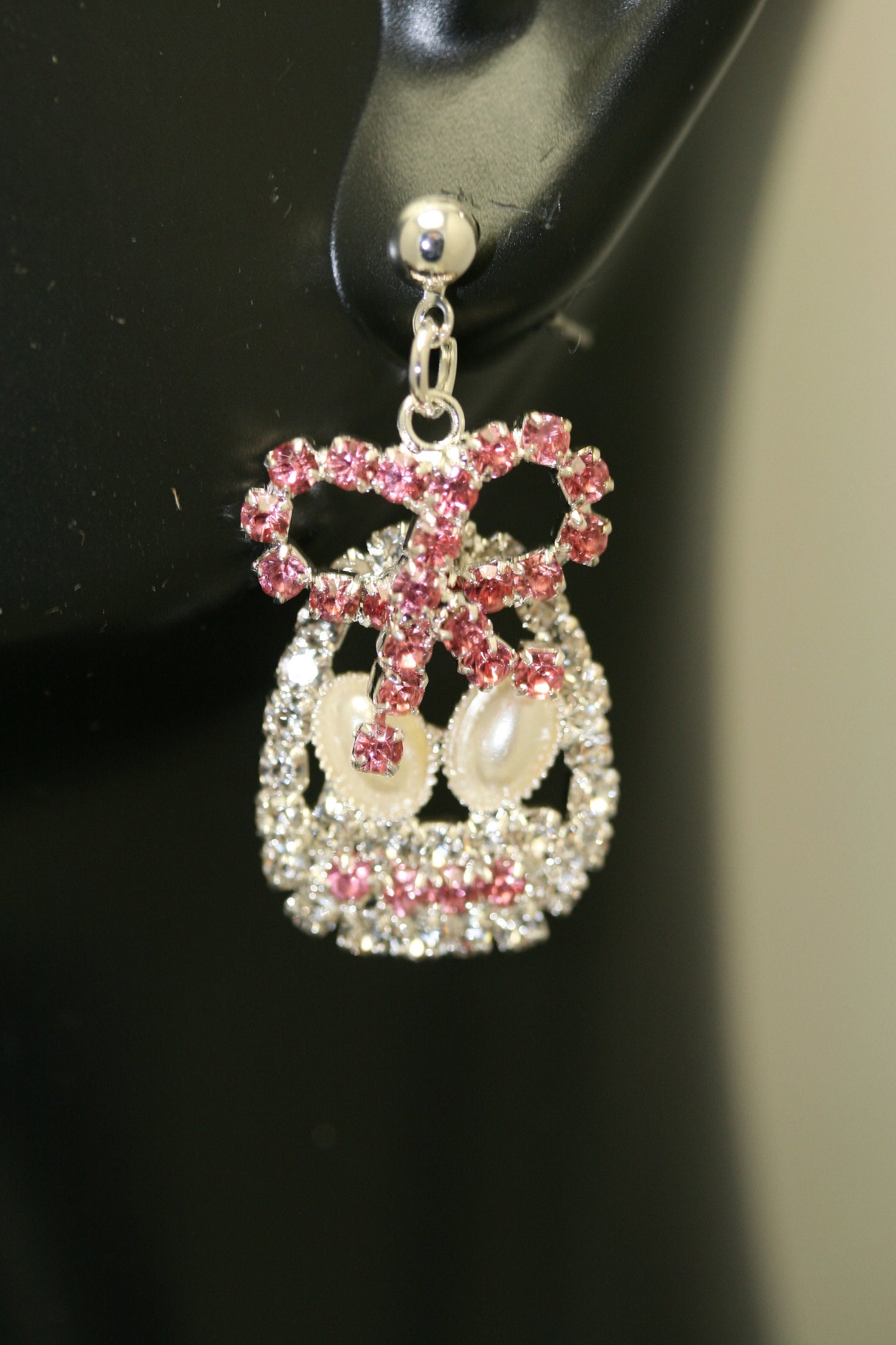 Rhinestone Easter Egg Basket Dangle Earring With Pearl, Easter Jewelry