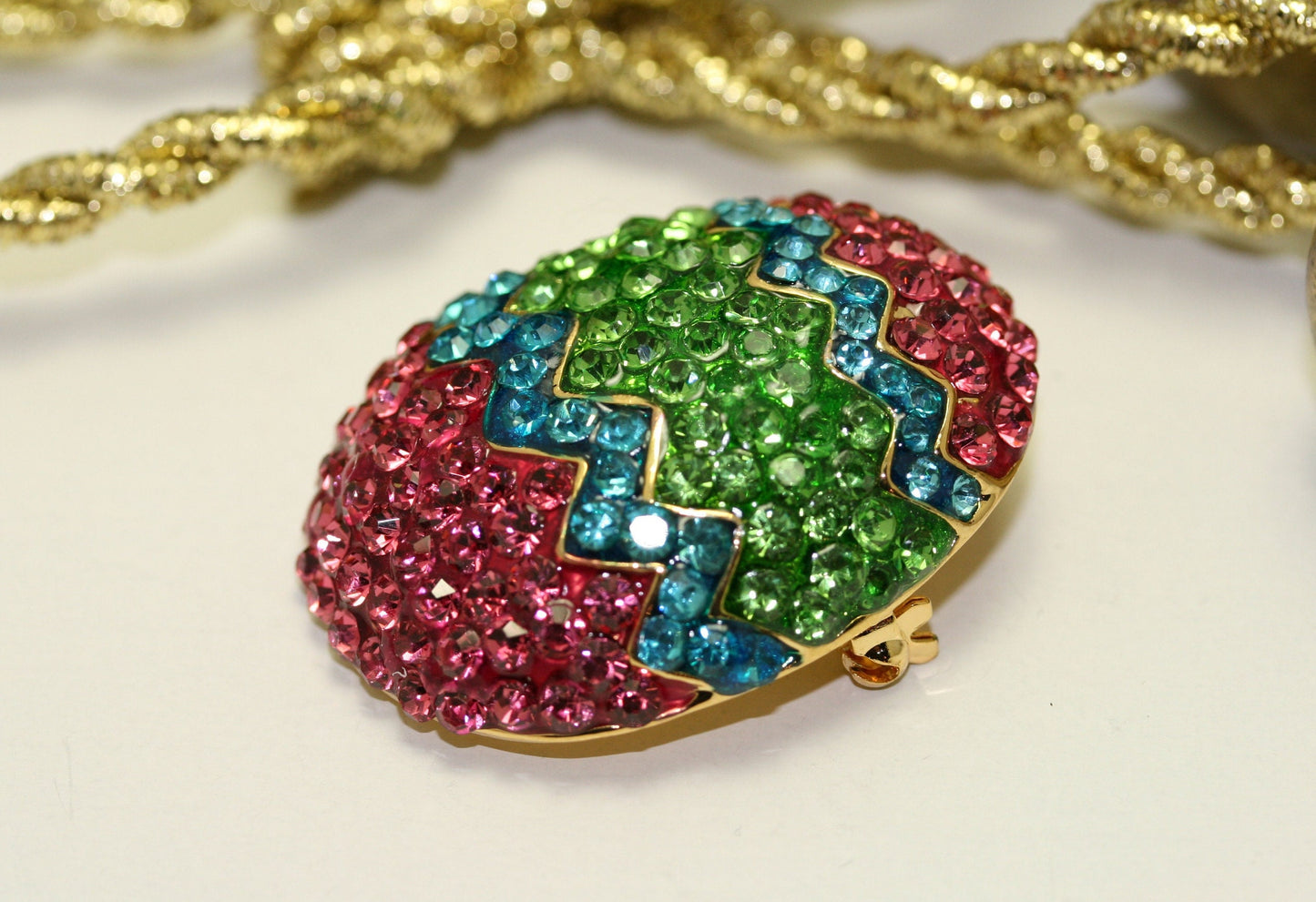 Rhinestone Multi-Colors Easter Egg Brooch Pin and Post Earrings Set, Easter Holiday Costume Jewelry