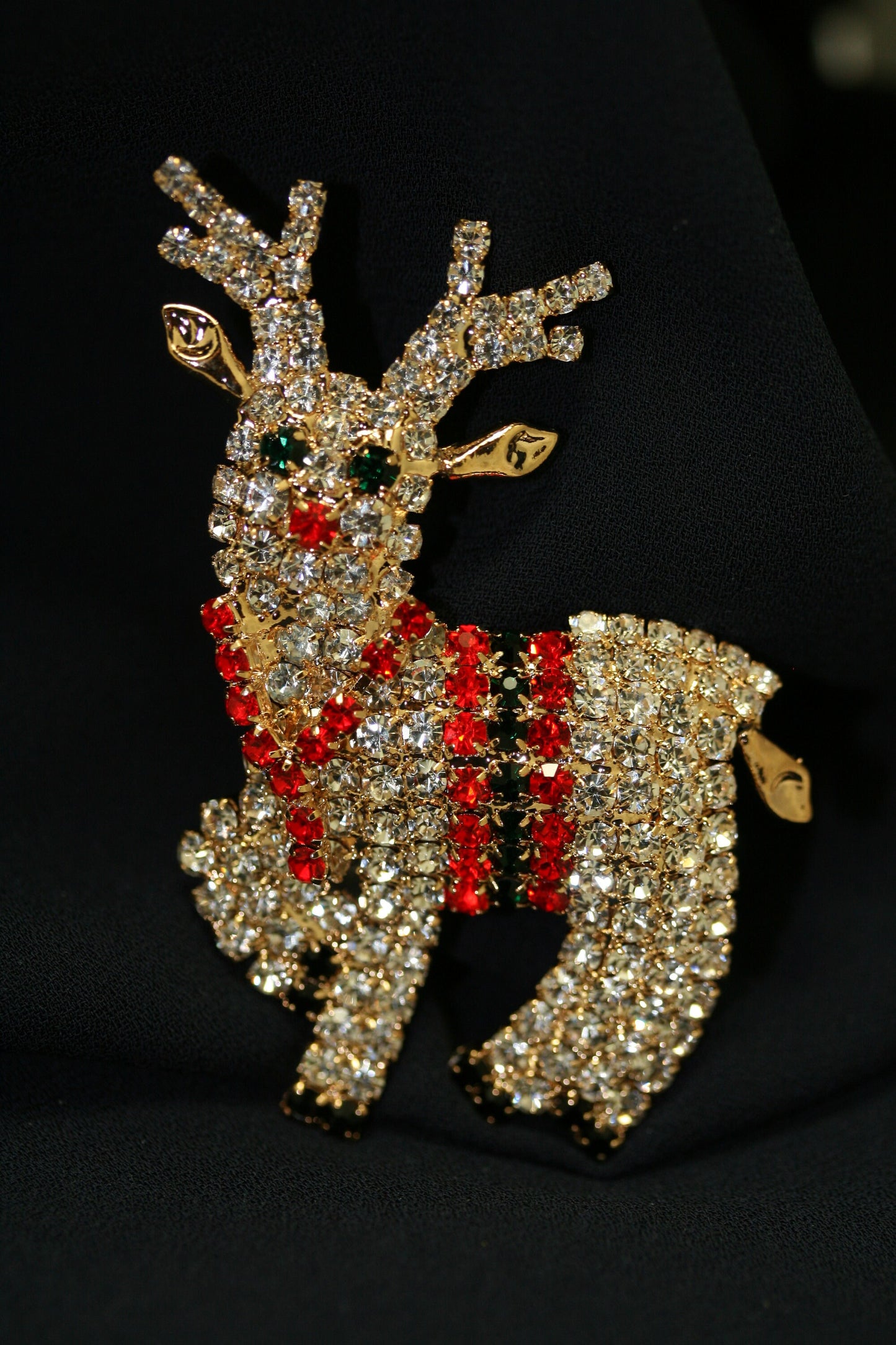 Christmas Crystal Speckled Reindeer Brooch, Rhinestone Santa's Majestic Reindeer Pin, Xmas Holiday Jewelry Gift