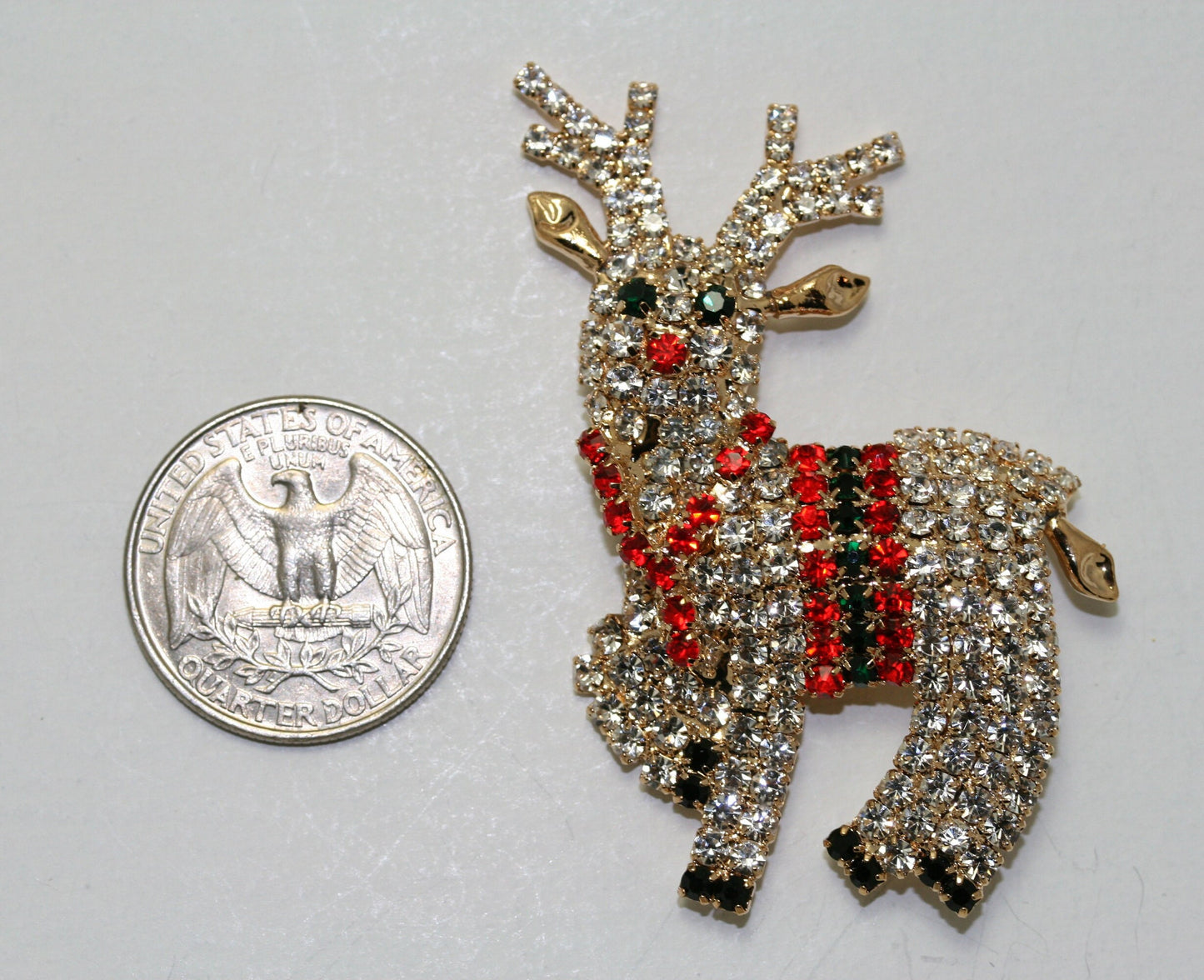 Christmas Crystal Speckled Reindeer Brooch, Rhinestone Santa's Majestic Reindeer Pin, Xmas Holiday Jewelry Gift