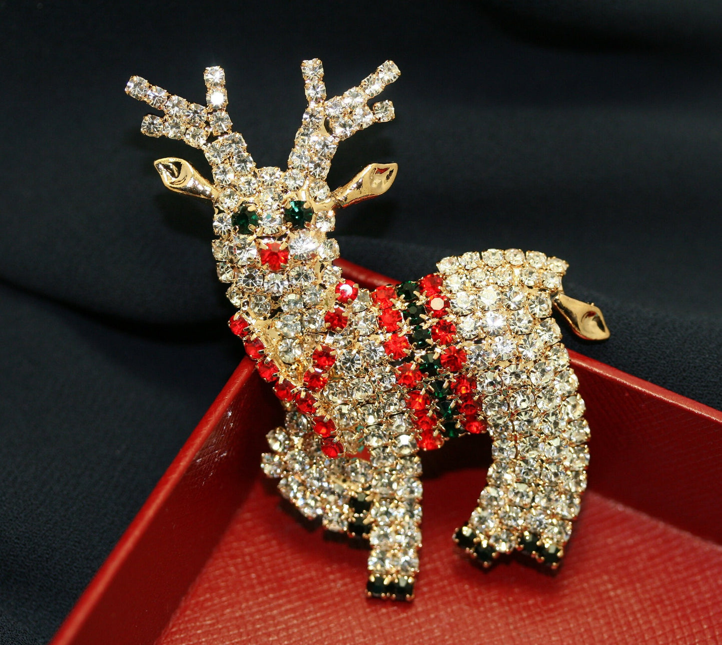 Christmas Crystal Speckled Reindeer Brooch, Rhinestone Santa's Majestic Reindeer Pin, Xmas Holiday Jewelry Gift