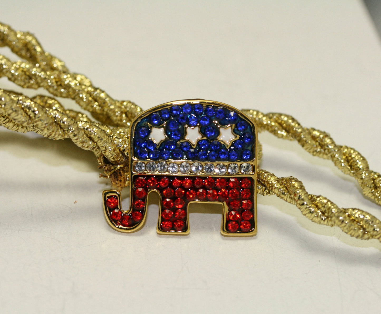 Red White Blue Republican GOP Elephant Sparkling Rhinestone Brooch Pin + Pendant, 4th July Patriotic Fashion Jewelry