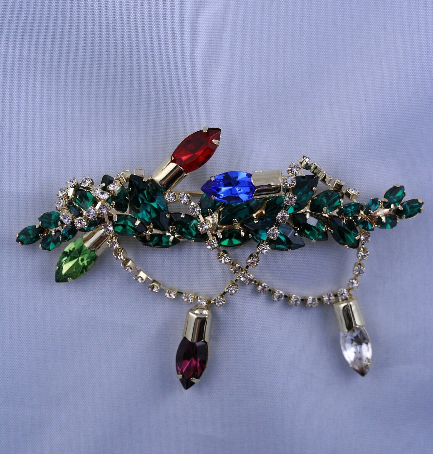 Vintage Design Christmas Lights Rhinestone Pin Brooch Festoon of Crystal Light, Xmas Holiday Light, Holiday Jewelry