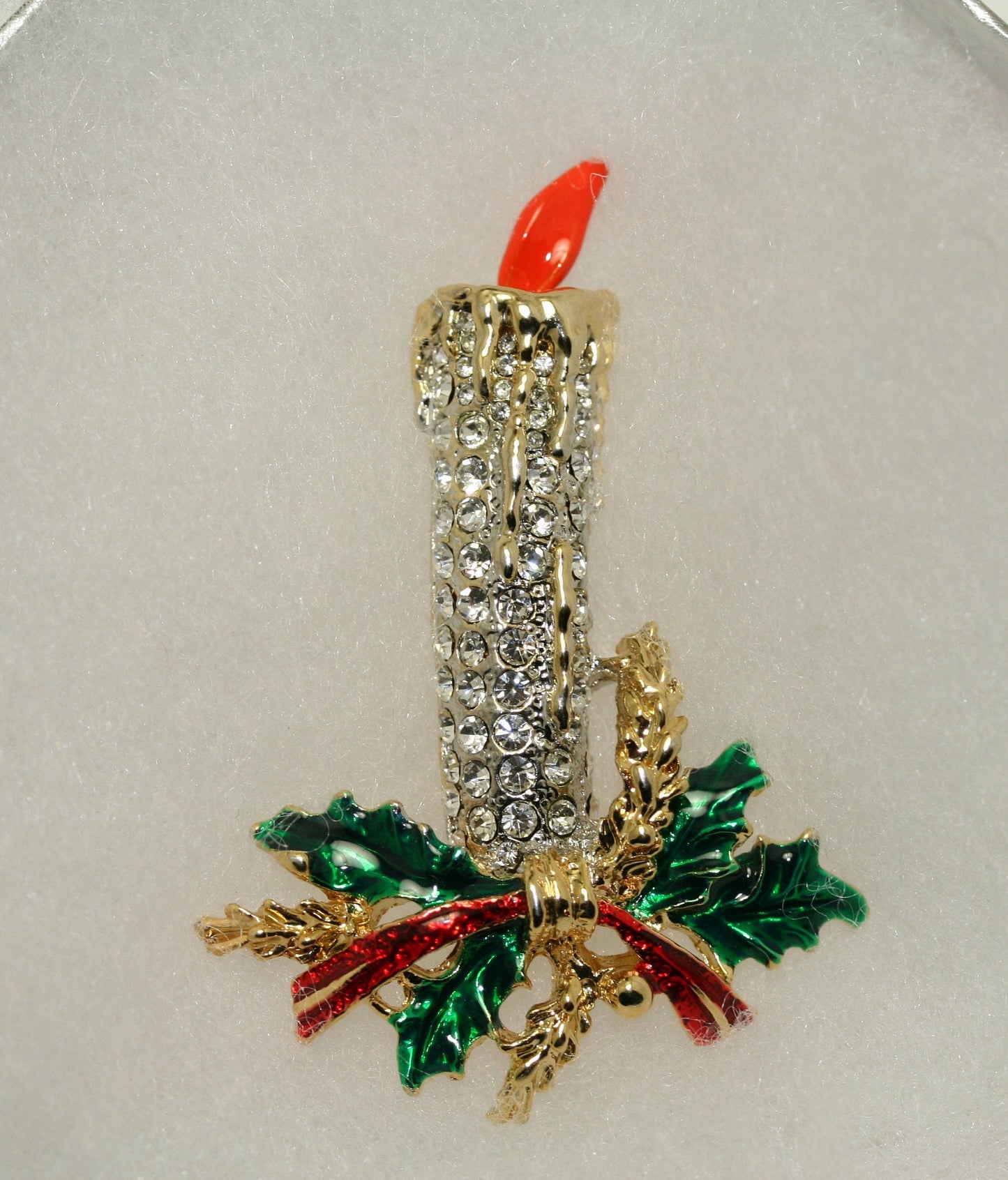CHRISTMAS Candle holly brooch PIN estate rhinestones, Christmas brooch, Holiday pin, Christmas jewelry, Candle Brooch Pin