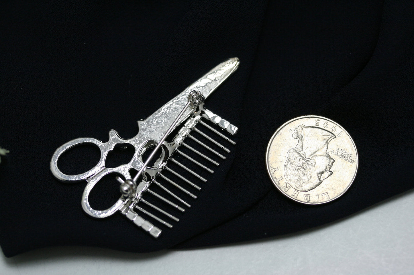 SCISSORS/COMB (Crystal/Silver) Rhinestone Brooch Pin, Hair Solon Accessories, Hairdresser Pin Stylist