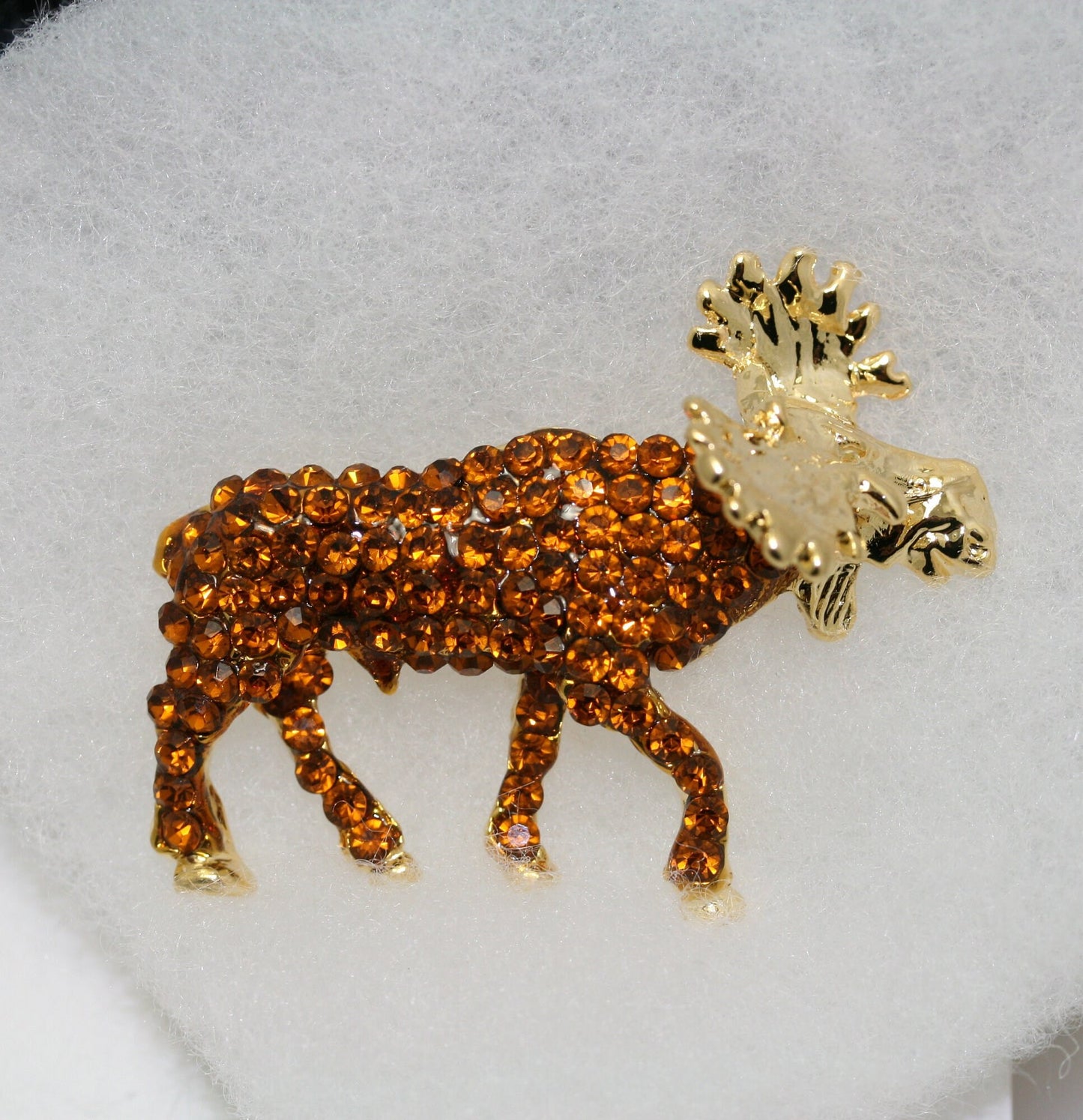 3D Moose Elk Deer Winter Christmas Wildlife Handmade with Rhinestone Crystals New Vintage Inspired Large Gift Brooch Pin, Crystal Moose Pin