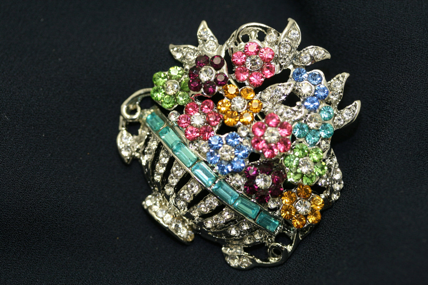 Pastel Rhinestone Mother's Day Easter Flower Bouquet Basket Vase Pin Brooch