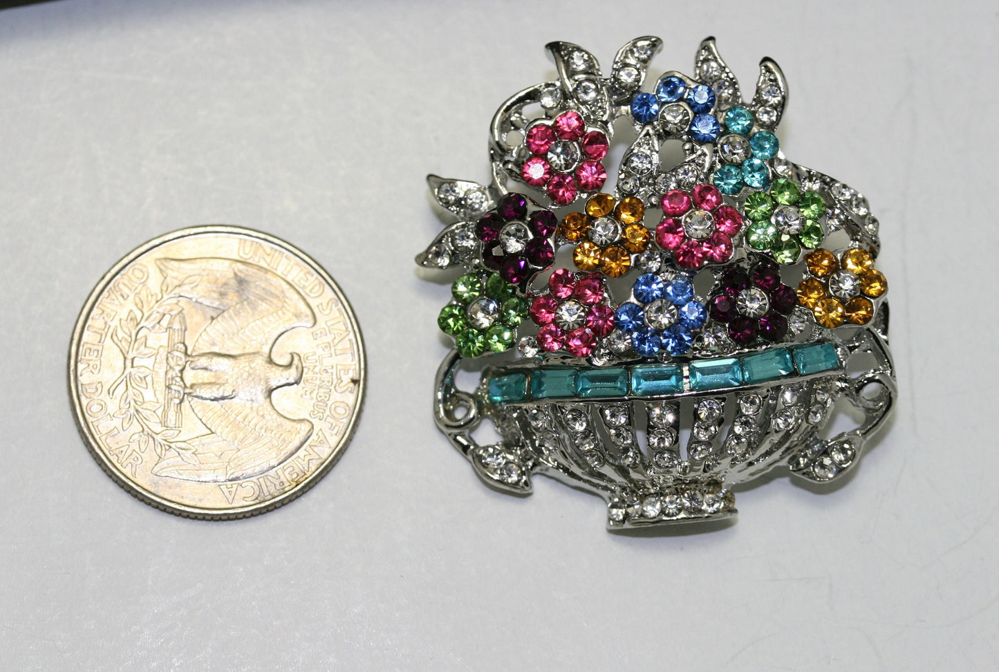 Pastel Rhinestone Mother's Day Easter Flower Bouquet Basket Vase Pin Brooch