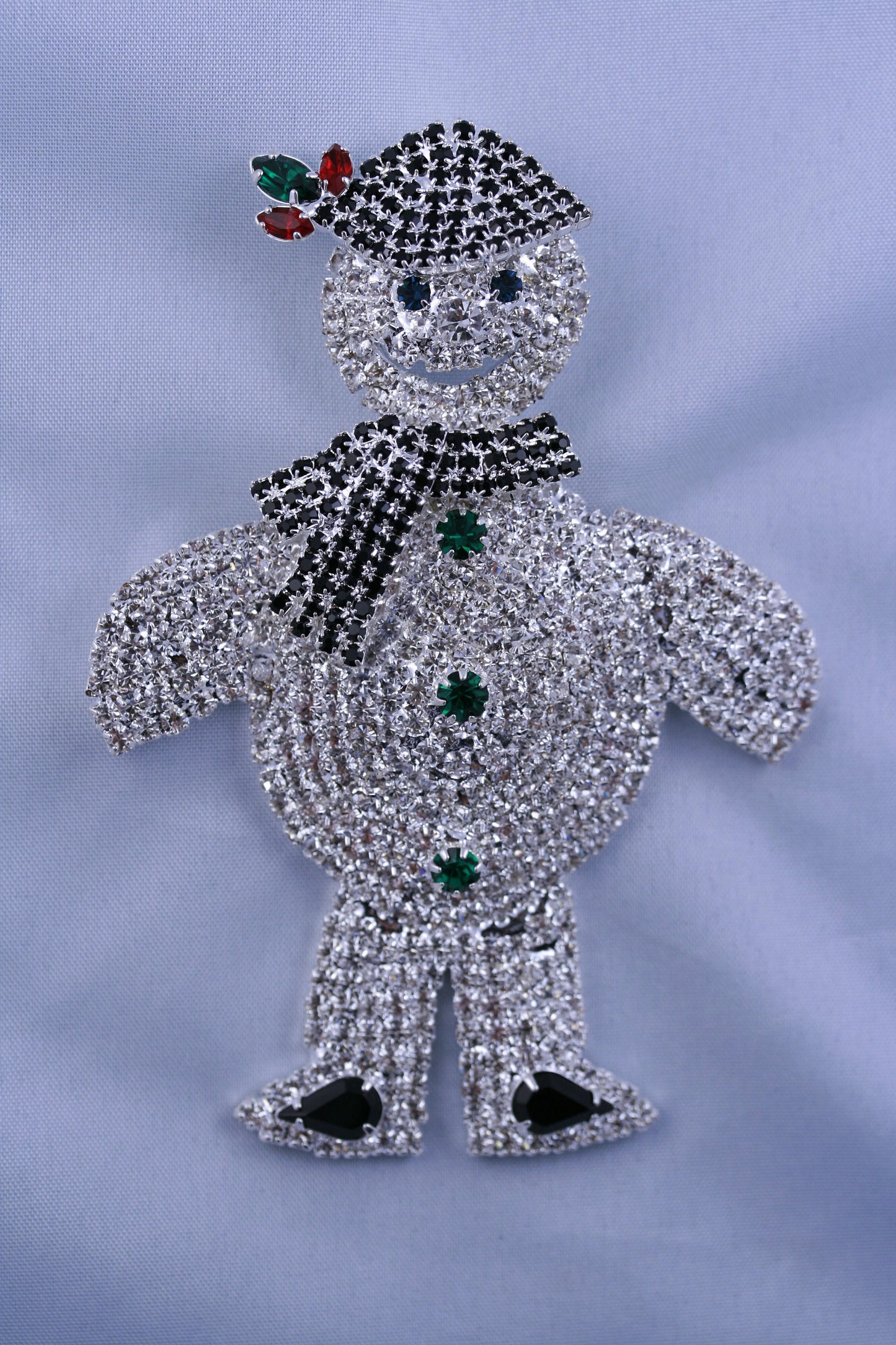 Large Rhinestone Christmas Snowman Brooch Pin, Stunning Winter Snowman Brooch, Holiday Jewelry Gift
