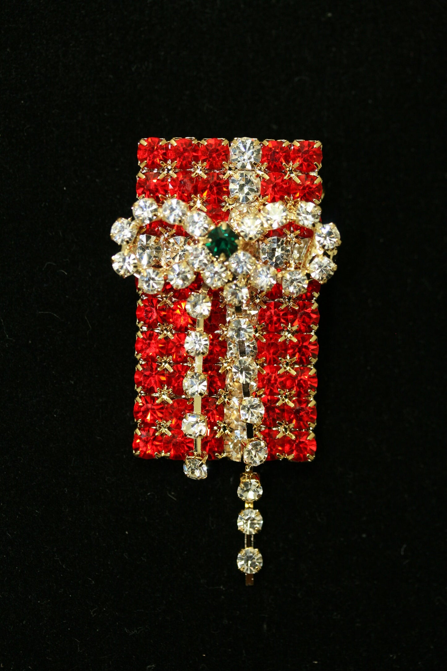 Rhinestone Christmas Present Box Brooch and Stud Dangling Present, Box Earrings Set, Fashion Costume Holiday Xmas Jewelry Gift