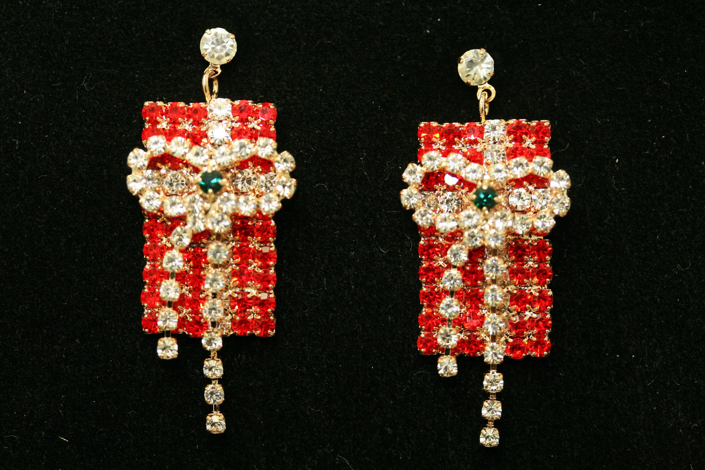 Rhinestone Christmas Present Box Brooch and Stud Dangling Present, Box Earrings Set, Fashion Costume Holiday Xmas Jewelry Gift