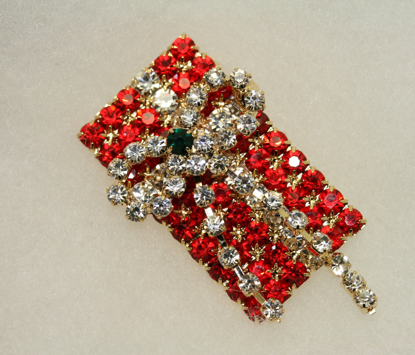 Rhinestone Christmas Present Box Brooch and Stud Dangling Present, Box Earrings Set, Fashion Costume Holiday Xmas Jewelry Gift