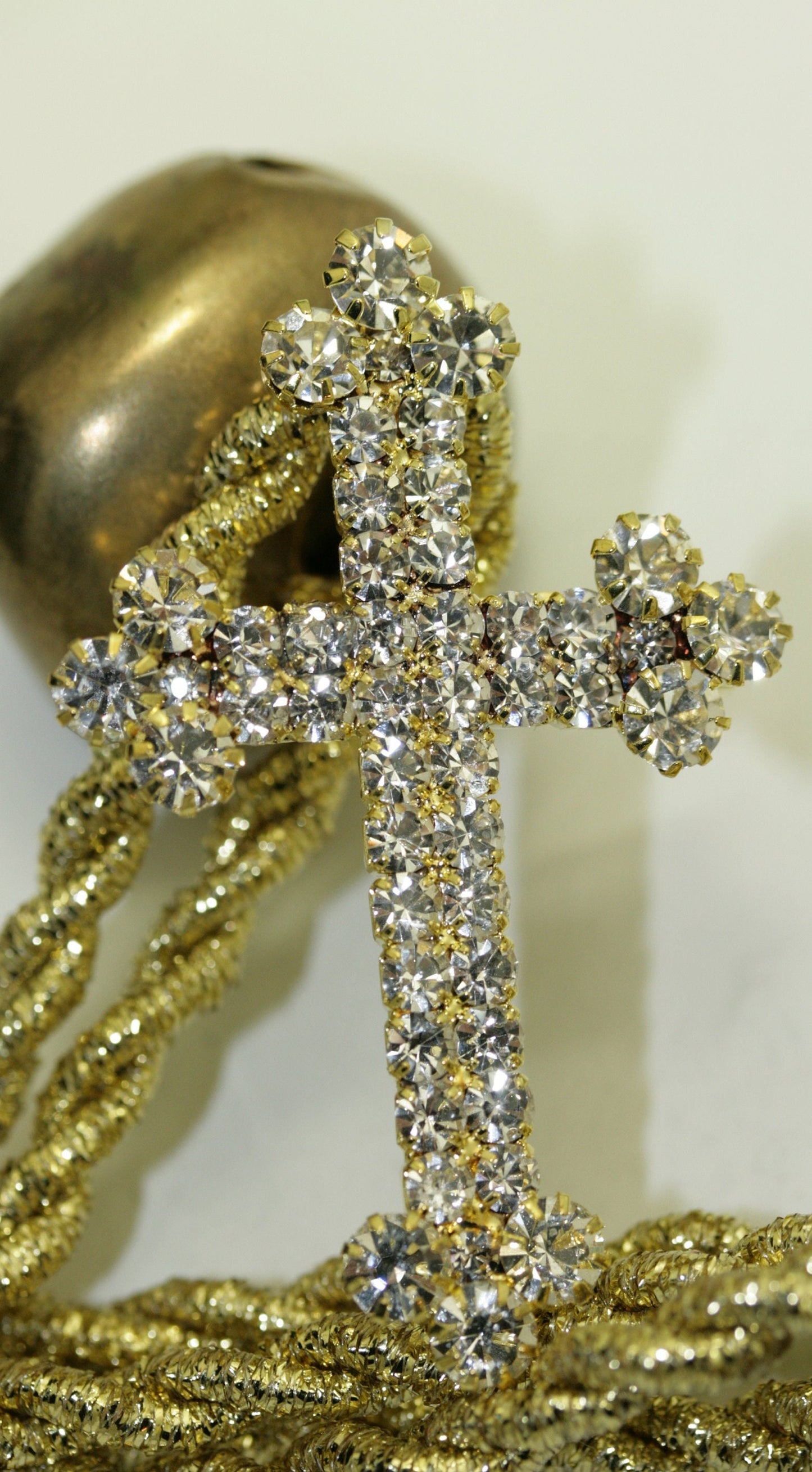 Stunning Silver and Gold Tone Crystal Rhinestone Christian Budded Cross Brooch Pin, Religious Cross Jewelry