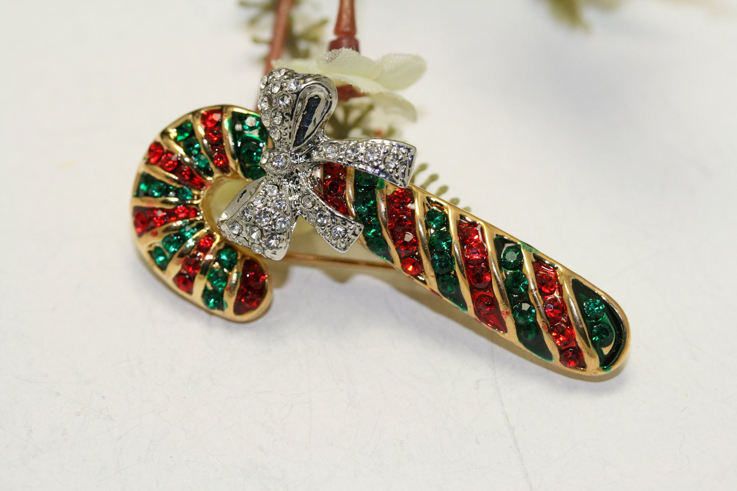 Christmas Candy cane Brooch Rhinestone Sparkle Candy Cane Brooch Pin, Holiday Gift