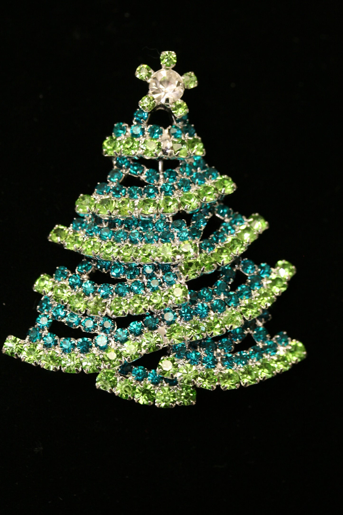Green and White Rhinestone Christmas Tree Brooch Pin, Traditionally Christmas Jewelry, Christmas Accessories