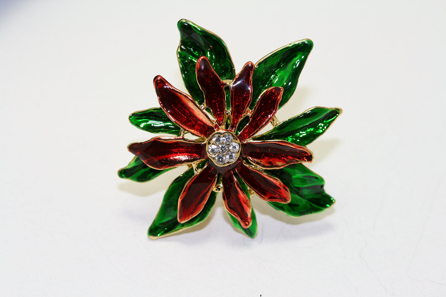 Christmas Enamel Poinsettia Brooch / Pin and Stud Post Earrings Set, Costume Jewelry, Christmas Holiday Jewelry Gift
