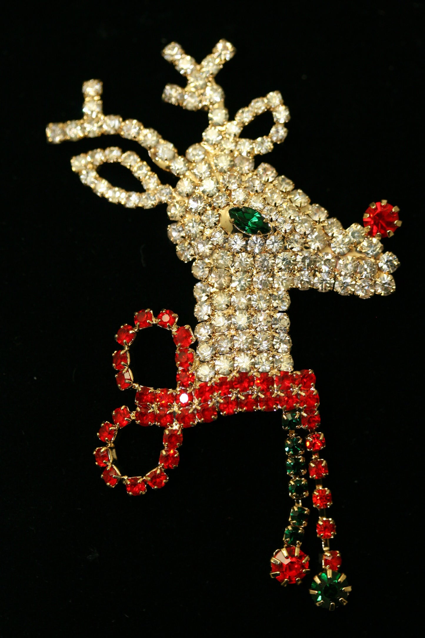 Dazzling Reindeer Christmas Jewelry Stones Brooch, Rhinestone Xmas Reindeer Rudolph Pin, Holiday Jewelry Gift