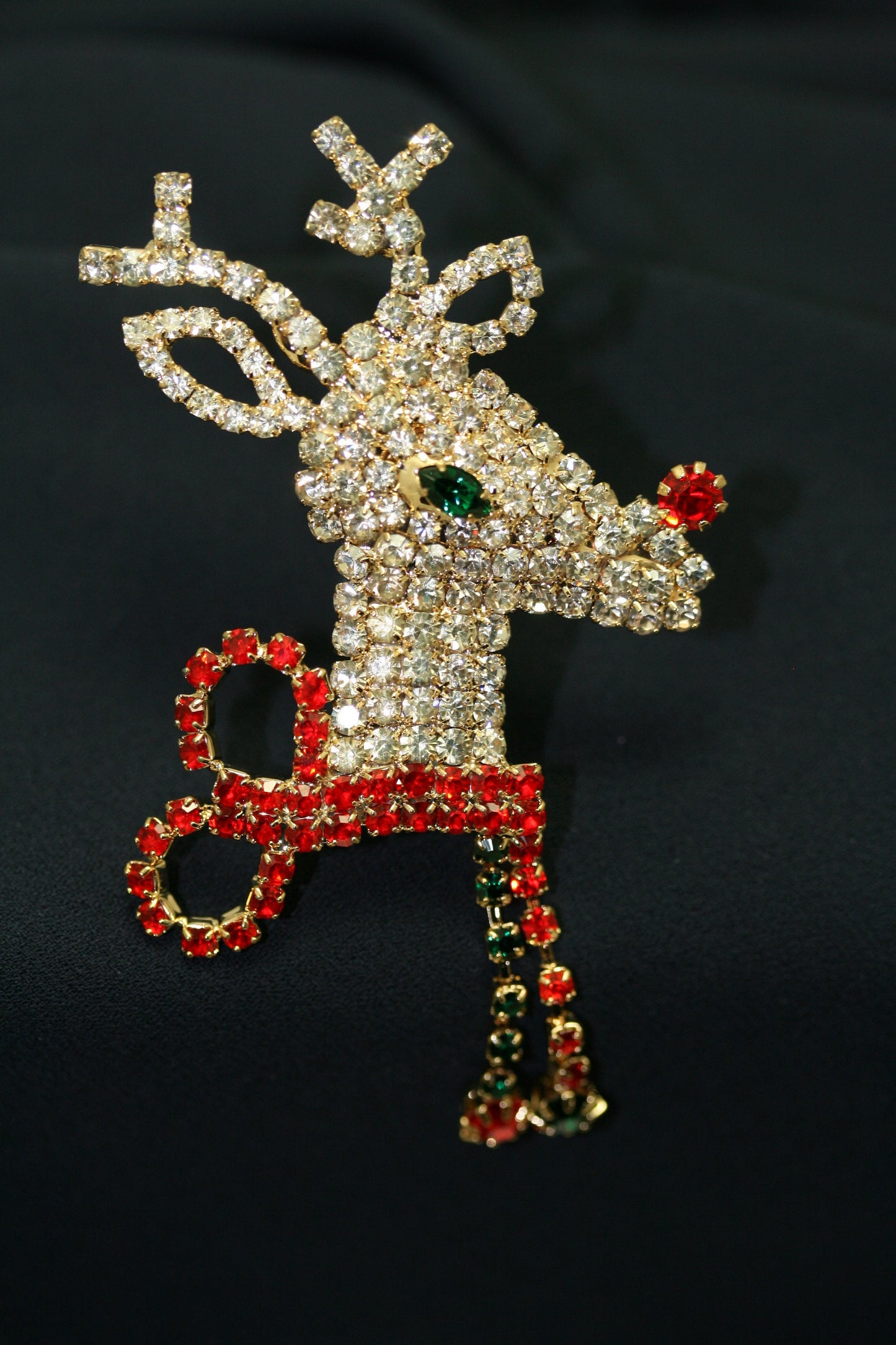 Dazzling Reindeer Christmas Jewelry Stones Brooch, Rhinestone Xmas Reindeer Rudolph Pin, Holiday Jewelry Gift