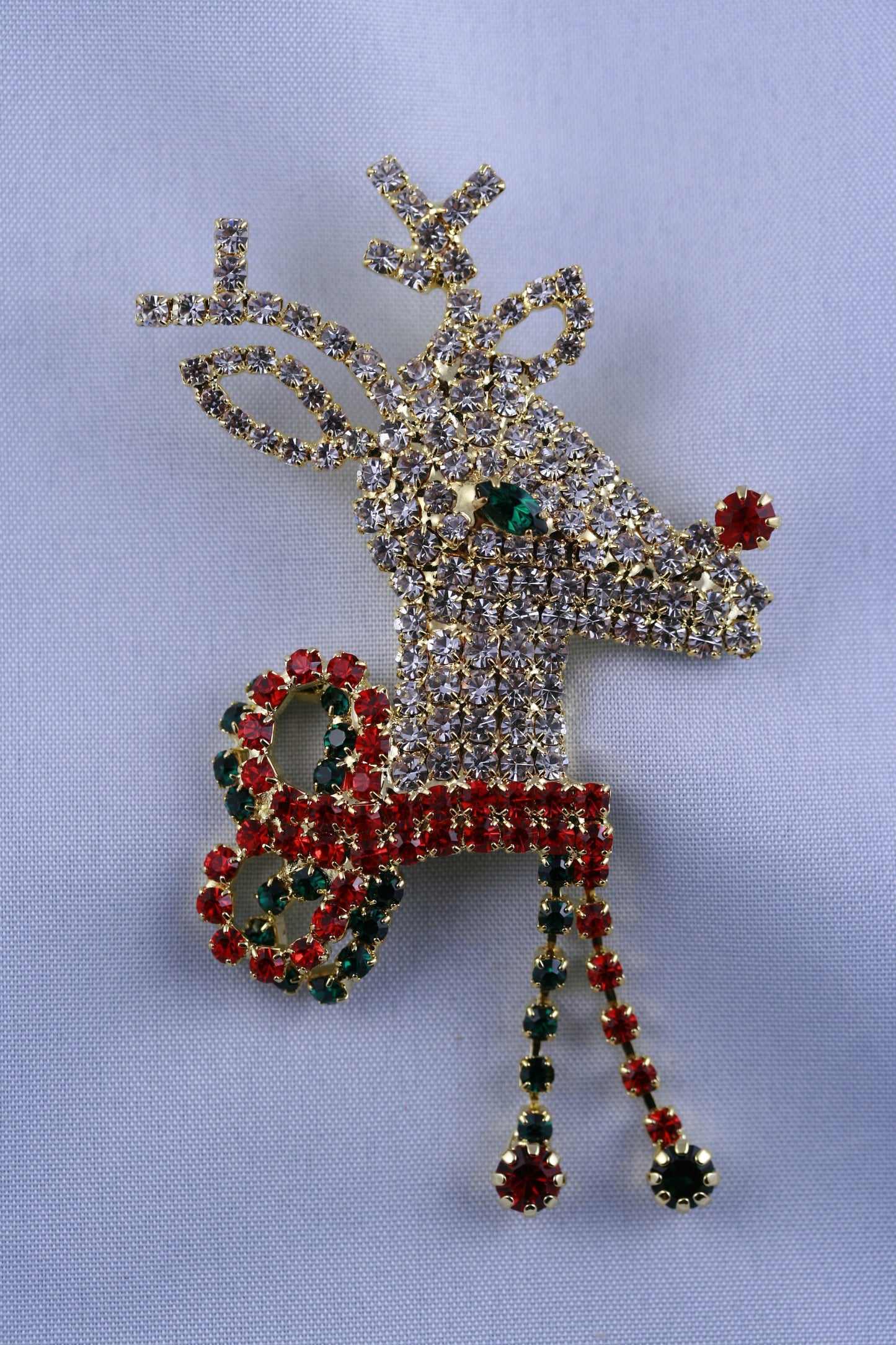 Dazzling Reindeer Christmas Jewelry Stones Brooch, Rhinestone Xmas Reindeer Rudolph Pin, Holiday Jewelry Gift