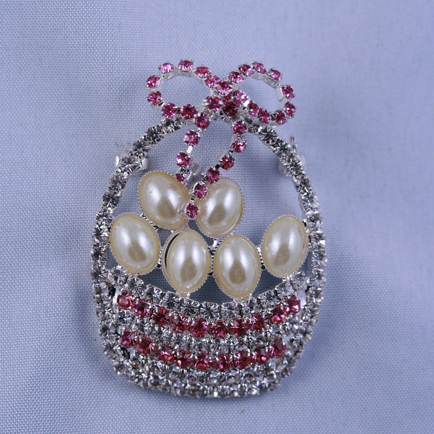 Rhinestone Easter Basket Brooch, Crystal Easter Egg Pin, Easter Jewelry Gift
