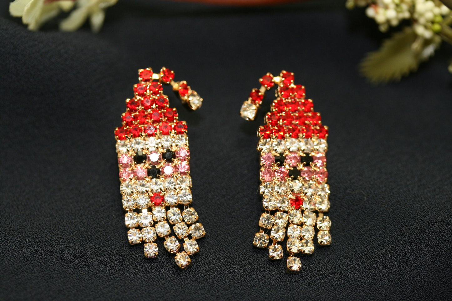 Rhinestone Christmas Santa Claus Face Stud Post Earrings, Santa Claus Face Pendant, Holiday Xmas Jewelry Gift